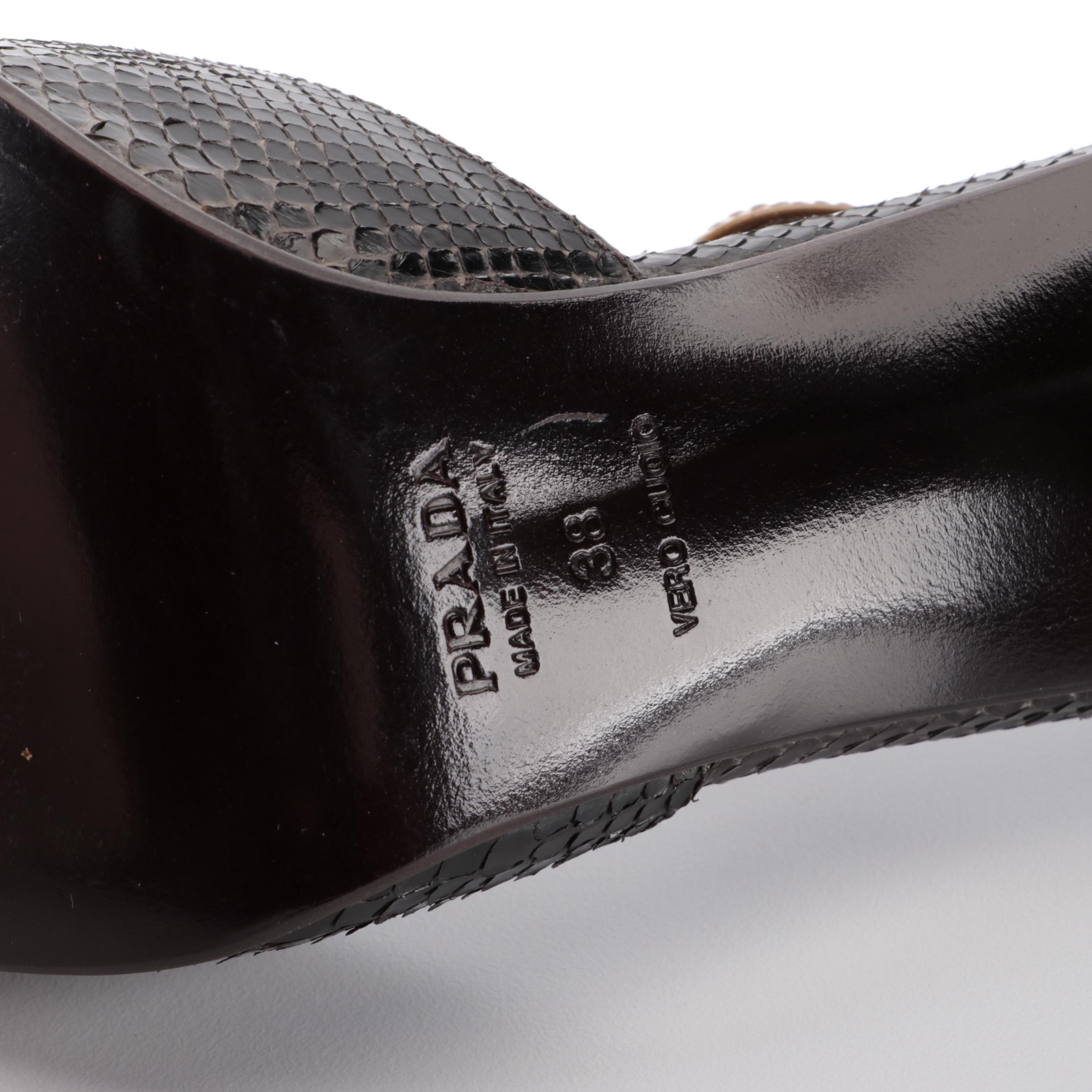 Prada Snakeskin T-Strap Pumps with Contrast Trim