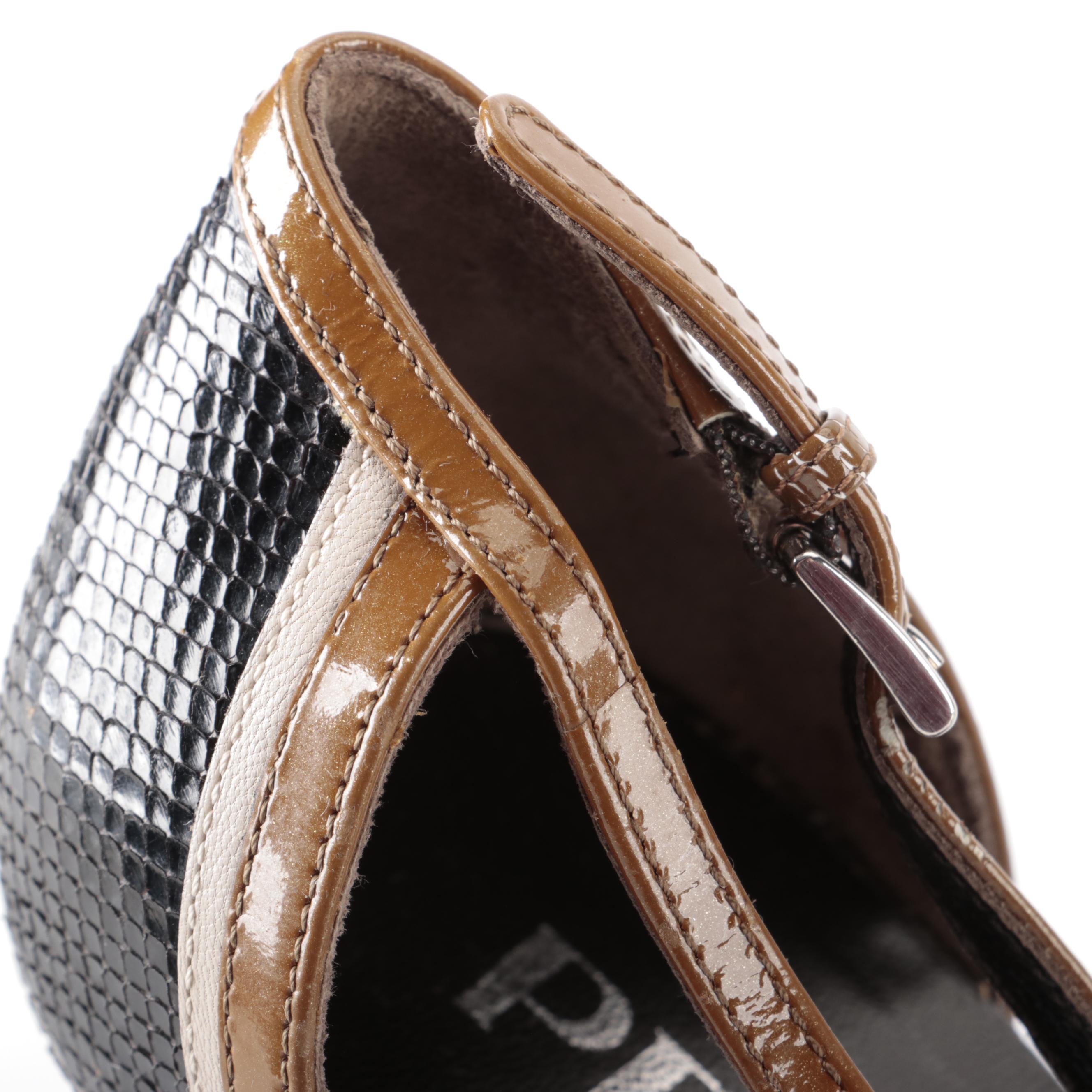 Prada Snakeskin T-Strap Pumps with Contrast Trim