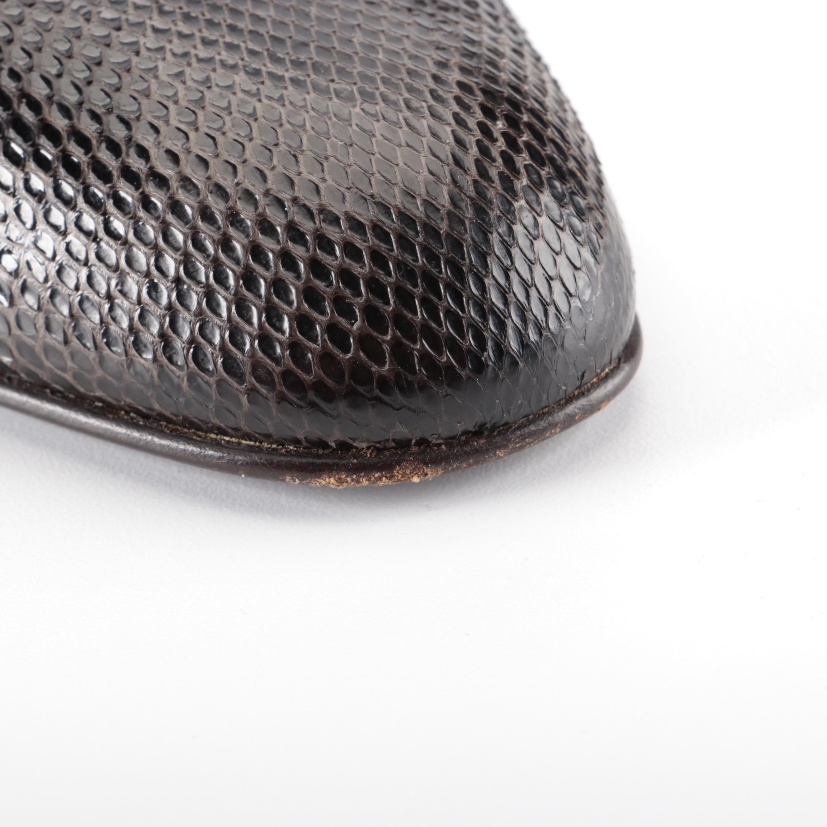 Prada Snakeskin T-Strap Pumps with Contrast Trim