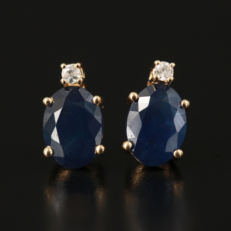 14K Sapphire and Diamond Stud Earrings