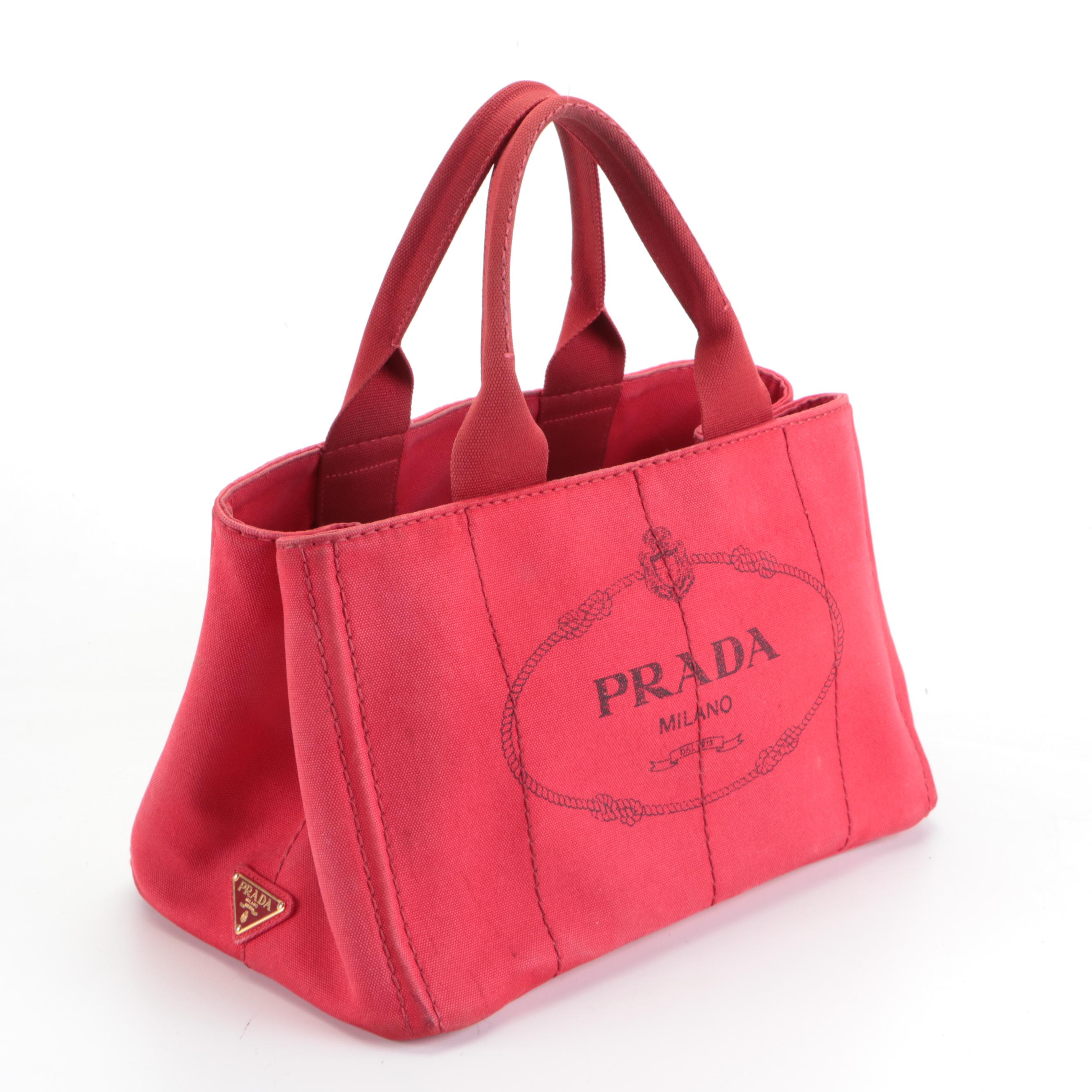 Prada Canapa Logo Tote Bag in Red Canvas