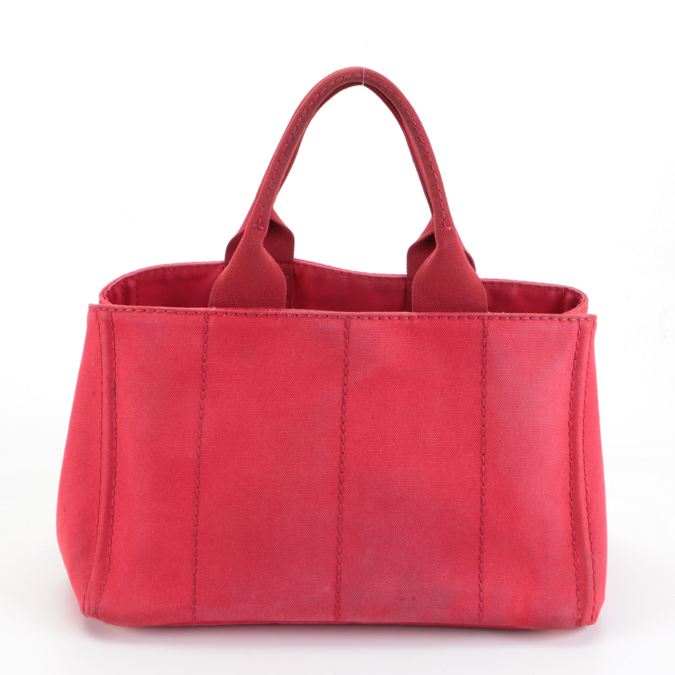 Prada Canapa Logo Tote Bag in Red Canvas