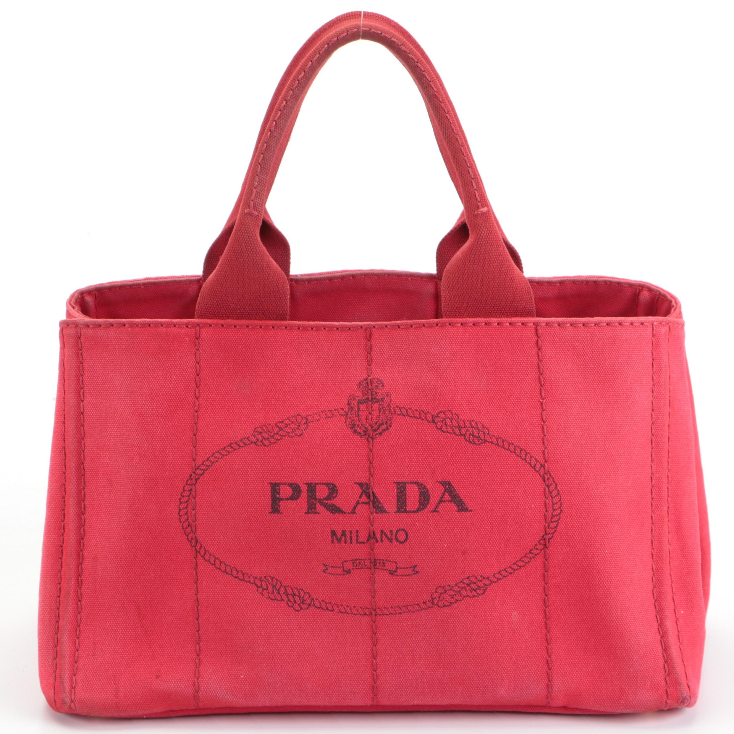 Prada Canapa Logo Tote Bag in Red Canvas