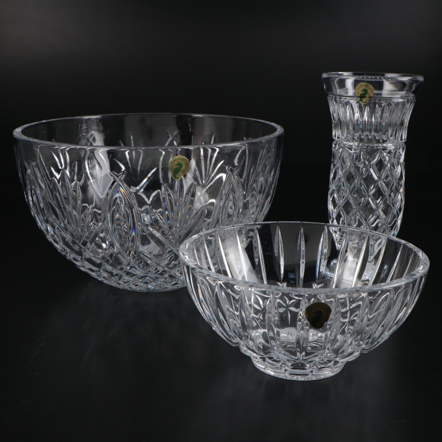 Waterford Crystal "Granville" and "Heritage" Bowls with "Marlene" Vase