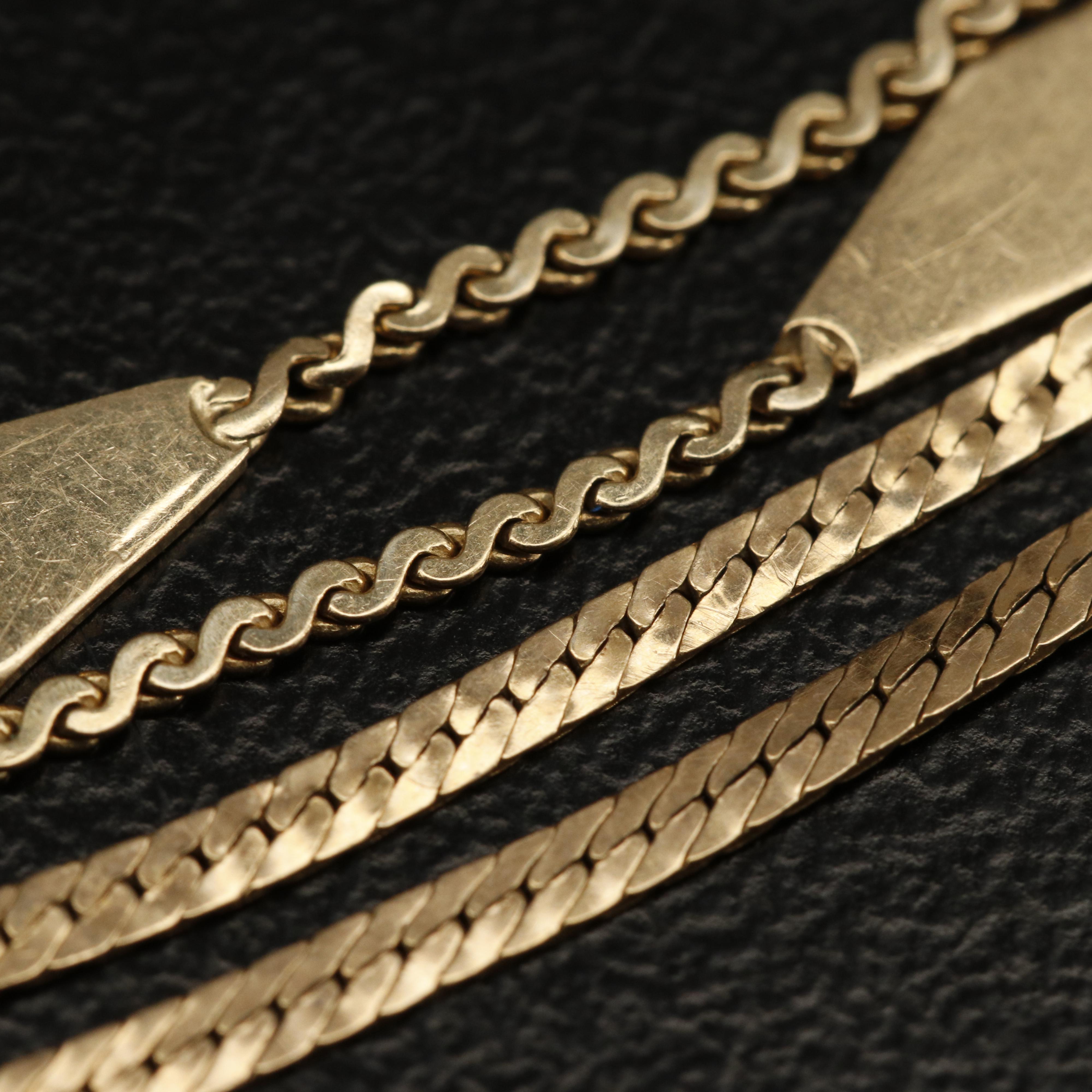 14K Herringbone and Serpentine Chain Bracelets