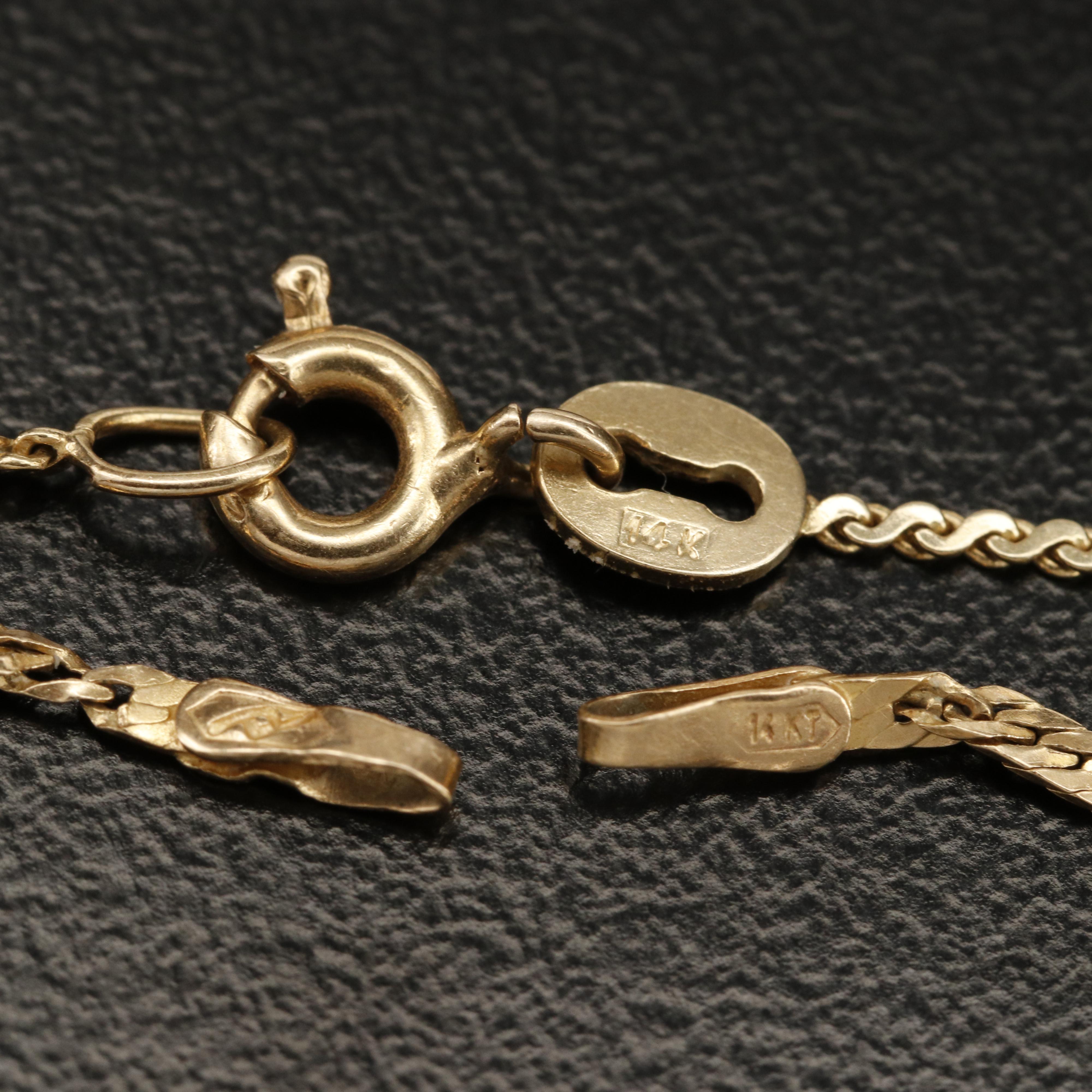 14K Herringbone and Serpentine Chain Bracelets