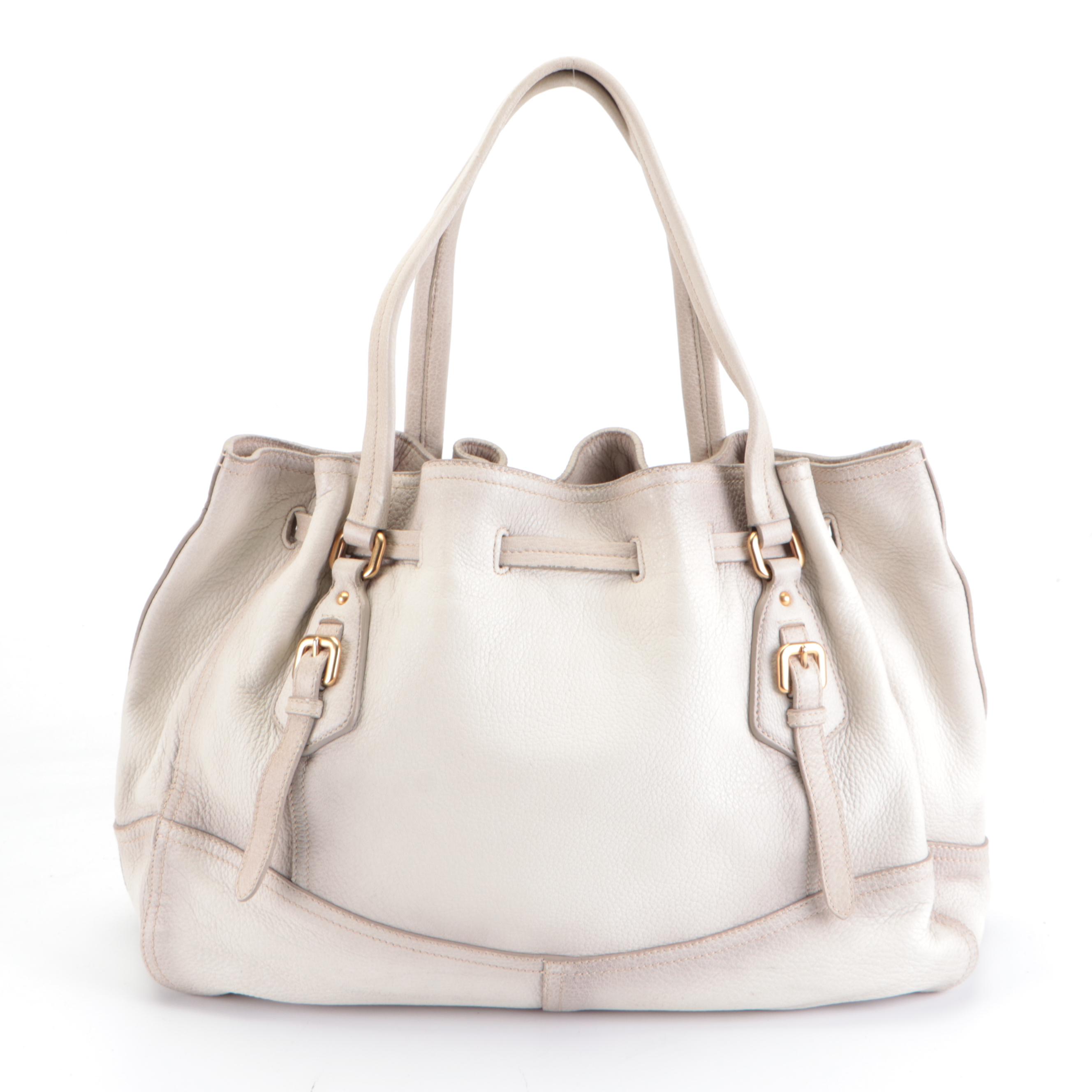 Prada Cervo Antik Drawstring Shoulder Bag in Off-White Ombré Deerskin Leather