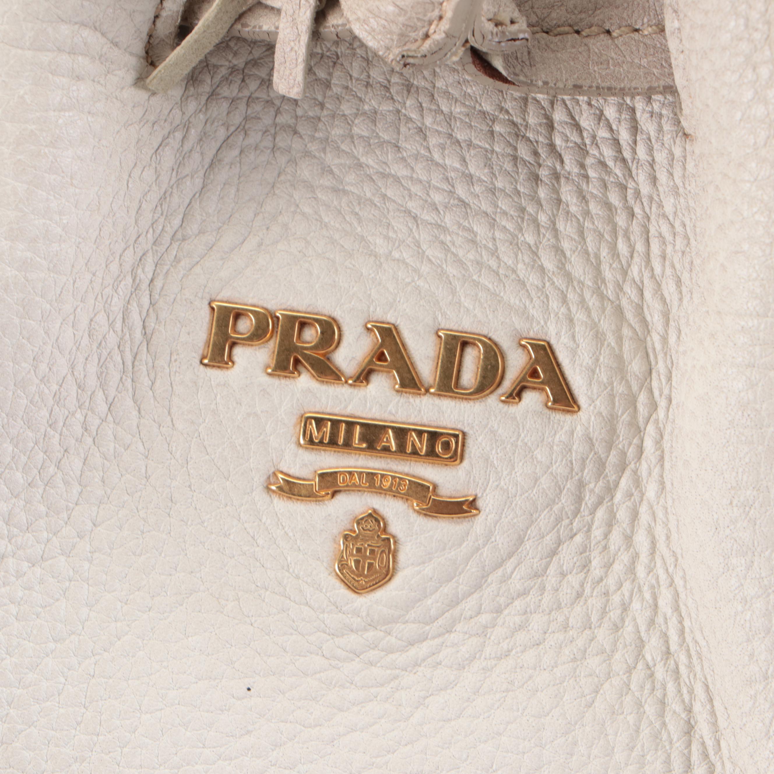 Prada Cervo Antik Drawstring Shoulder Bag in Off-White Ombré Deerskin Leather