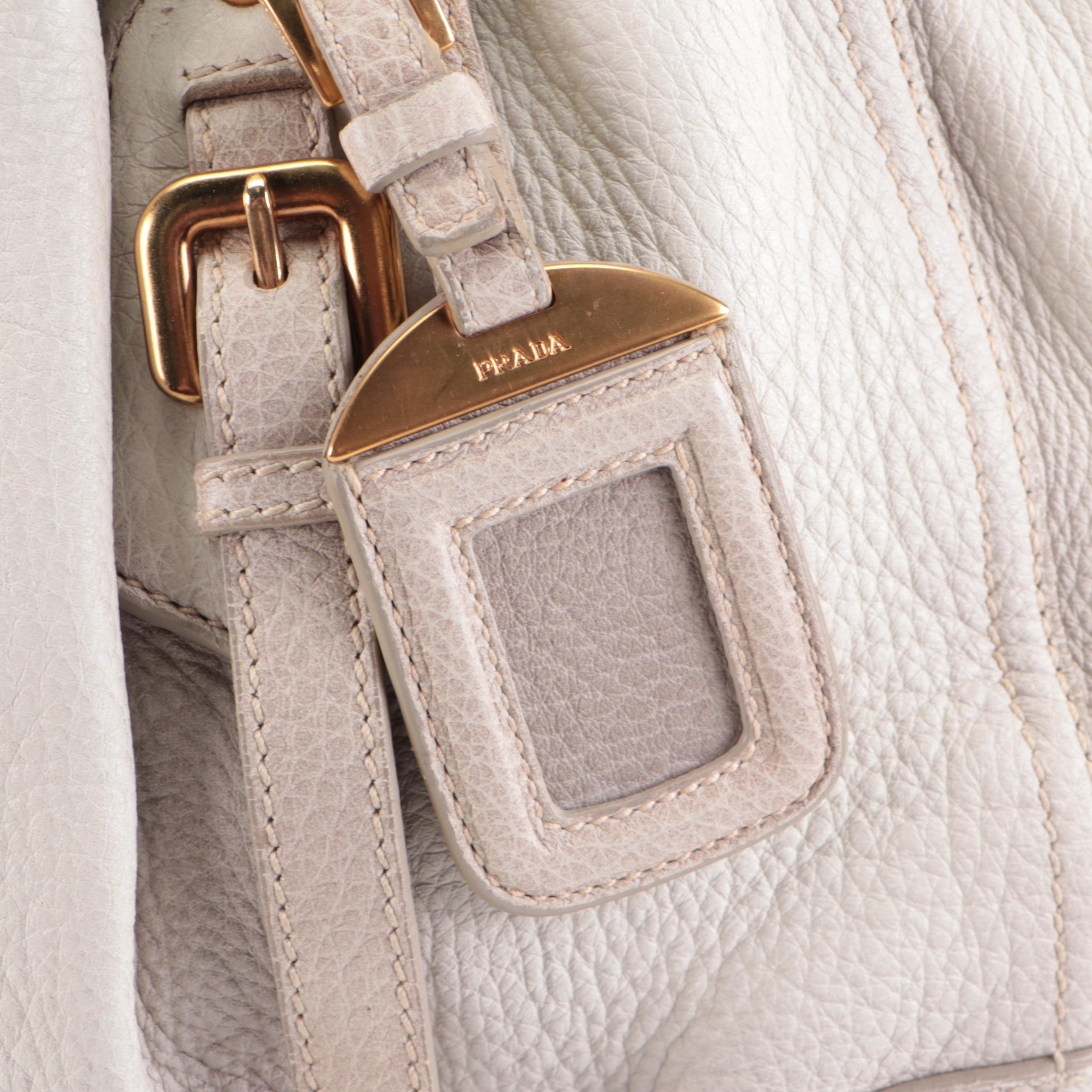 Prada Cervo Antik Drawstring Shoulder Bag in Off-White Ombré Deerskin Leather