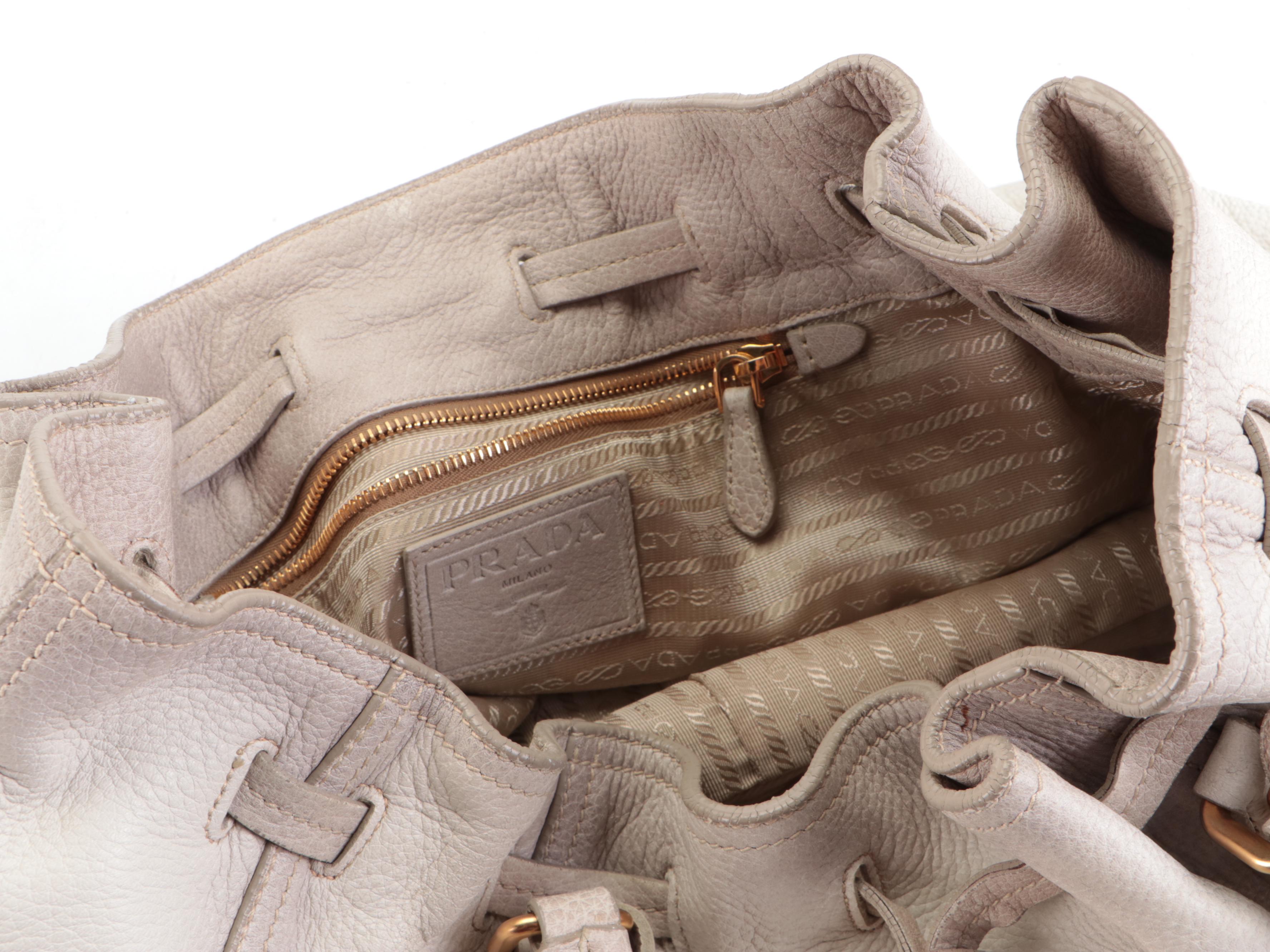 Prada Cervo Antik Drawstring Shoulder Bag in Off-White Ombré Deerskin Leather