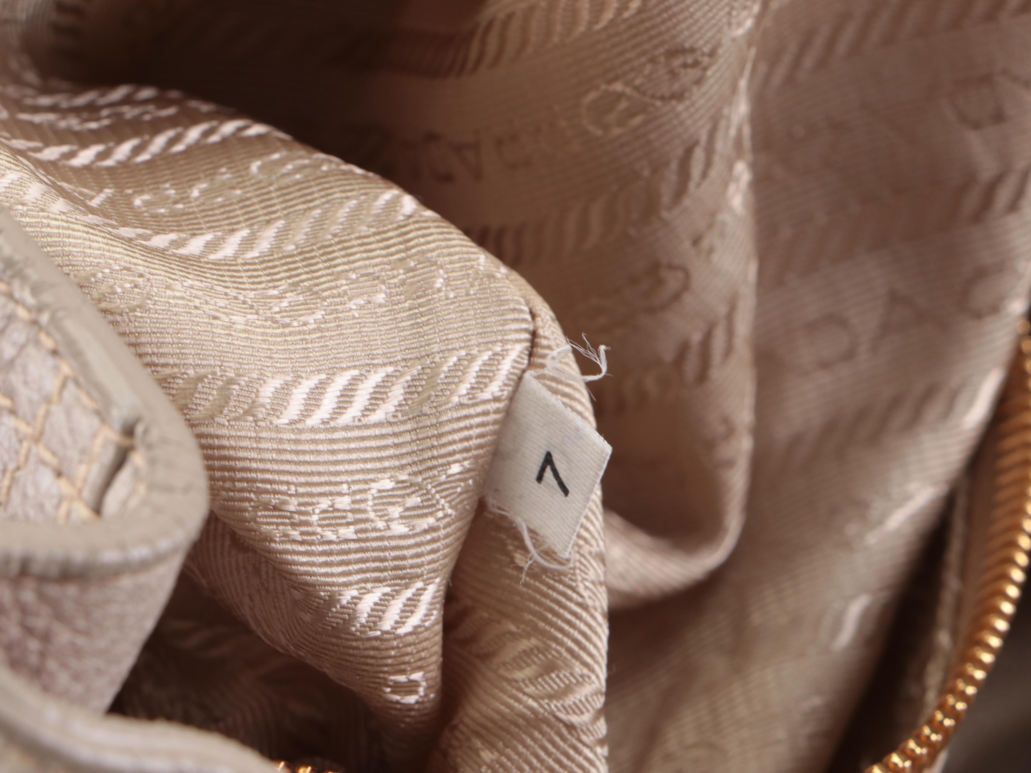 Prada Cervo Antik Drawstring Shoulder Bag in Off-White Ombré Deerskin Leather