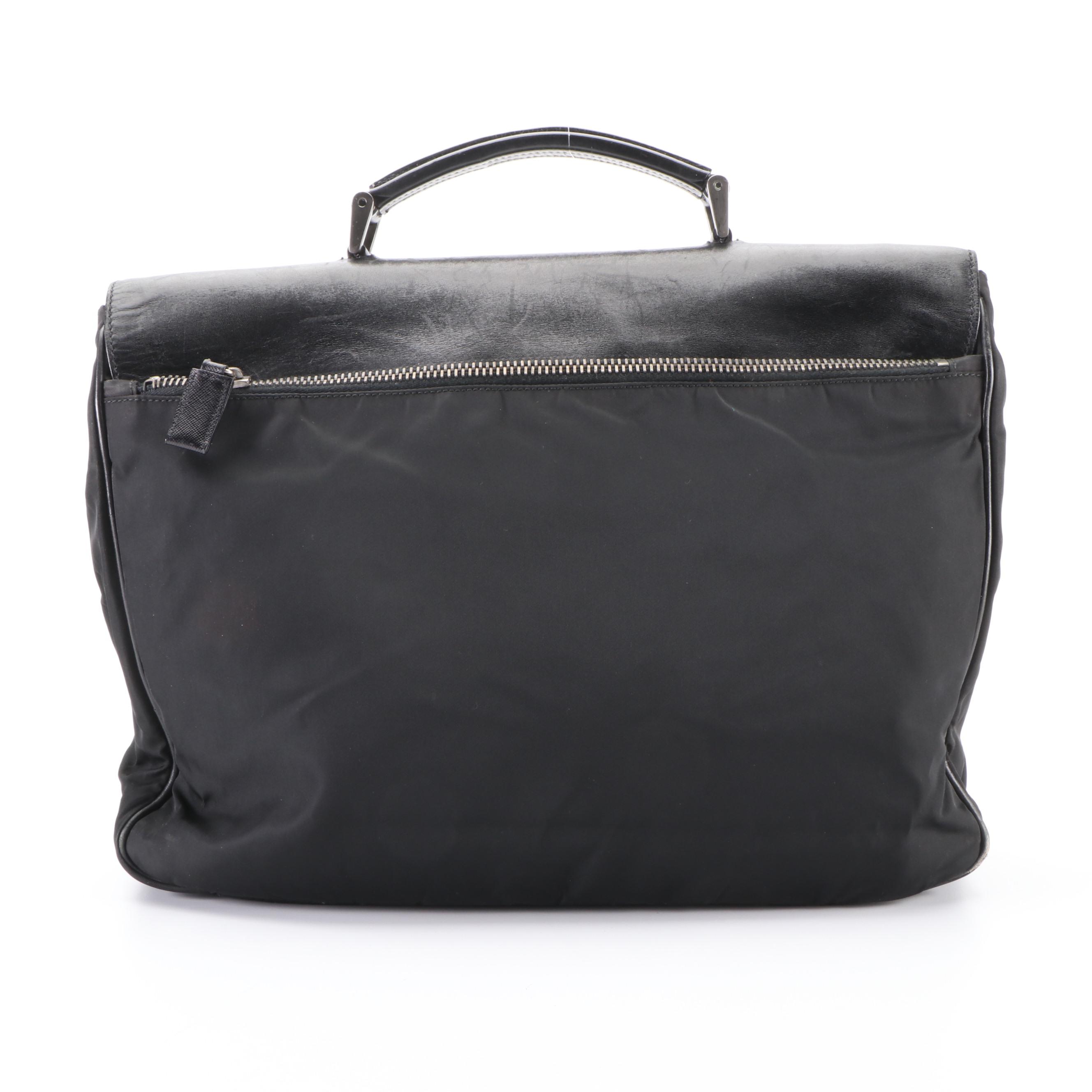 Prada Soft Briefcase in Black Leather and Tessuto Nylon
