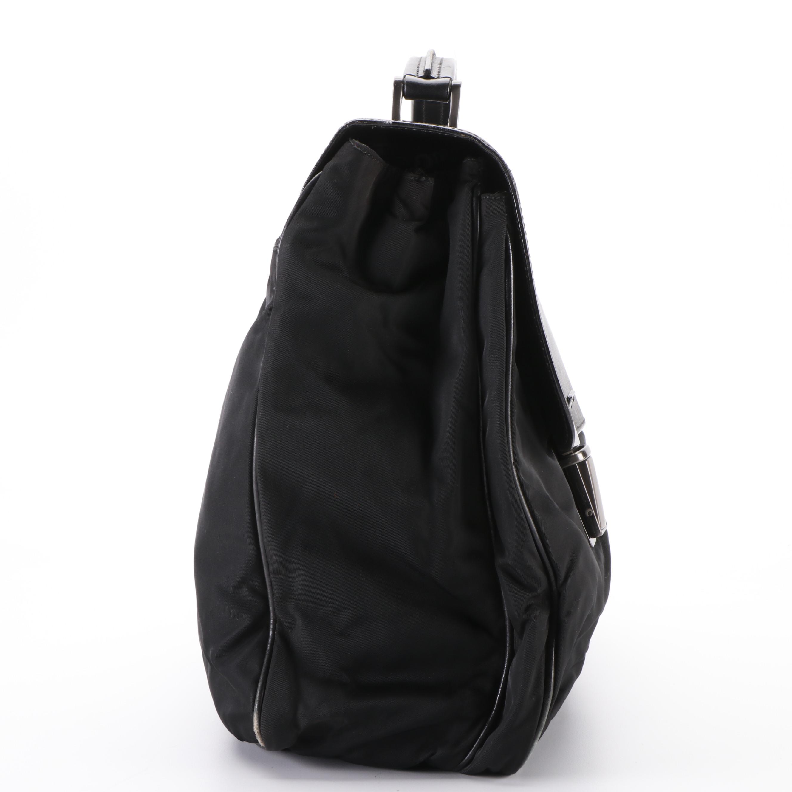 Prada Soft Briefcase in Black Leather and Tessuto Nylon