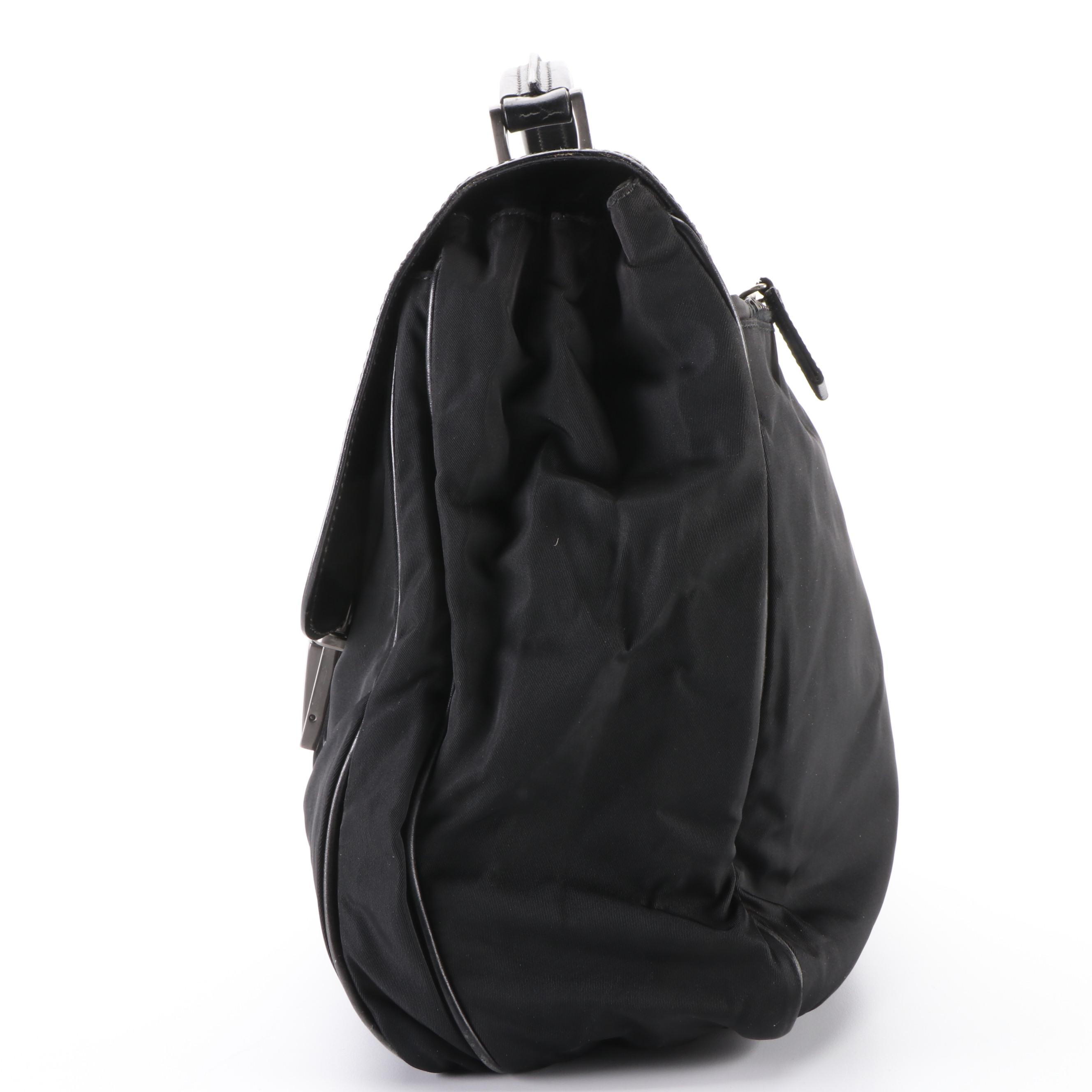 Prada Soft Briefcase in Black Leather and Tessuto Nylon
