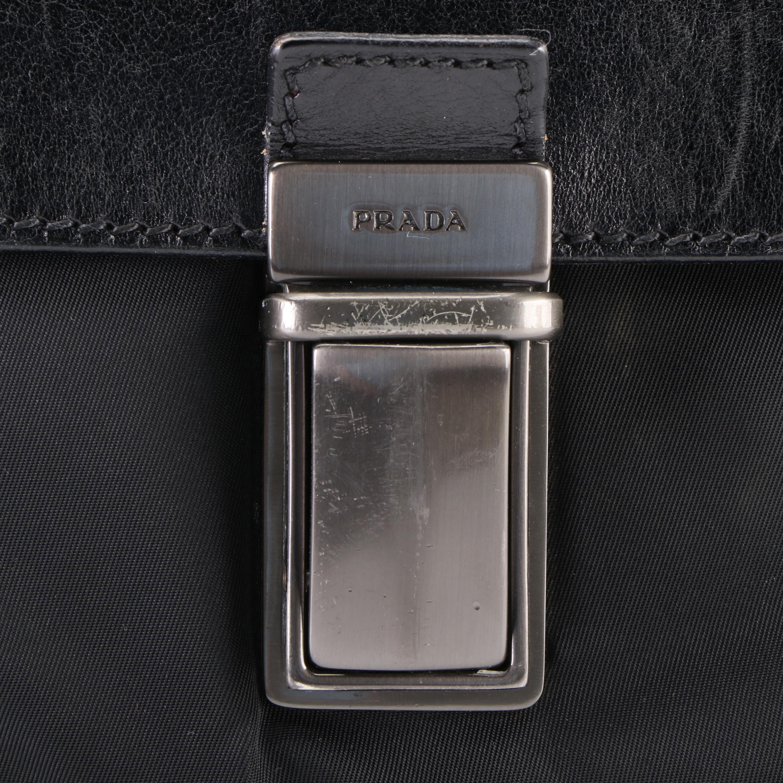 Prada Soft Briefcase in Black Leather and Tessuto Nylon