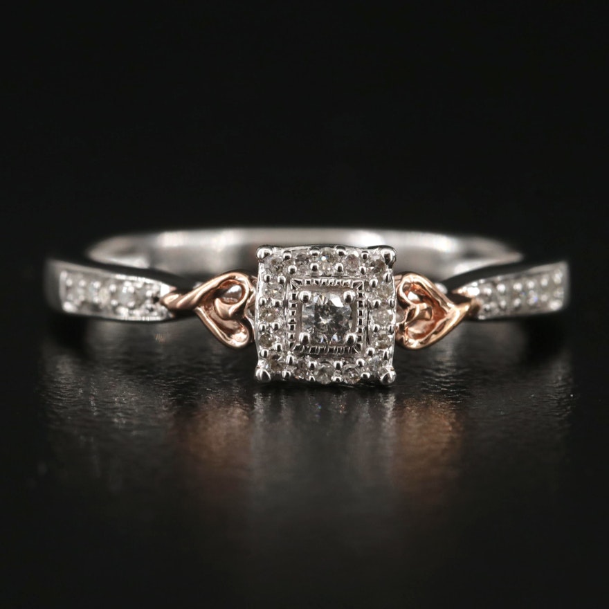 Sterling Diamond Ring with Heart Detail