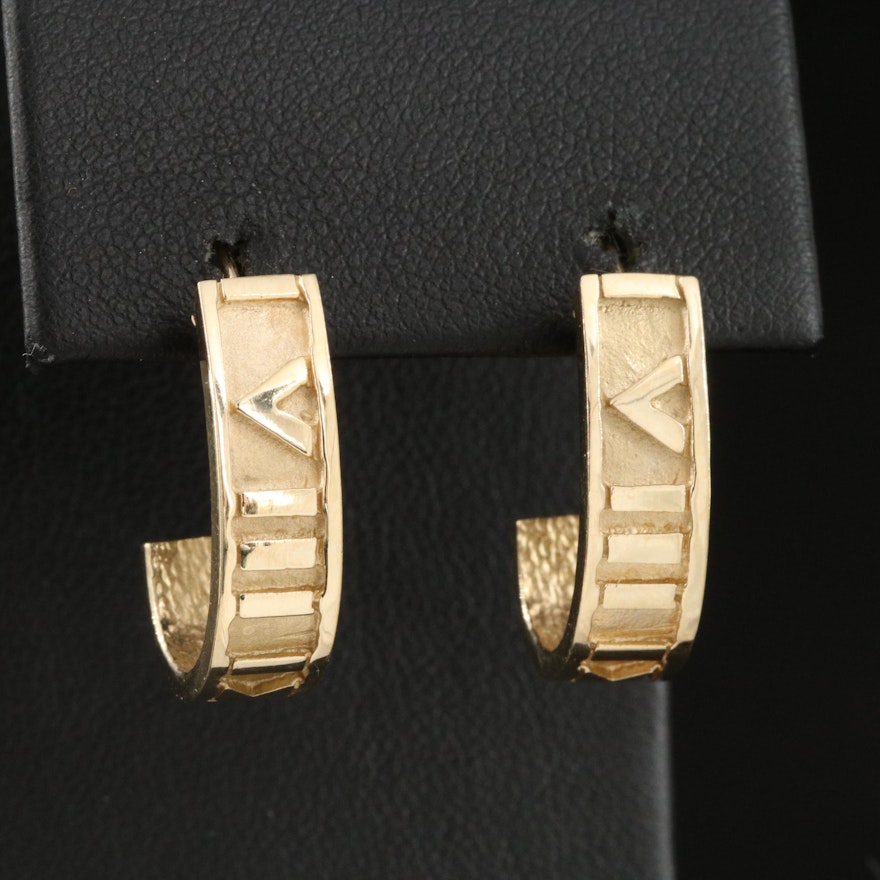 14K Roman Numeral VIII IX X J Hoop Earrings