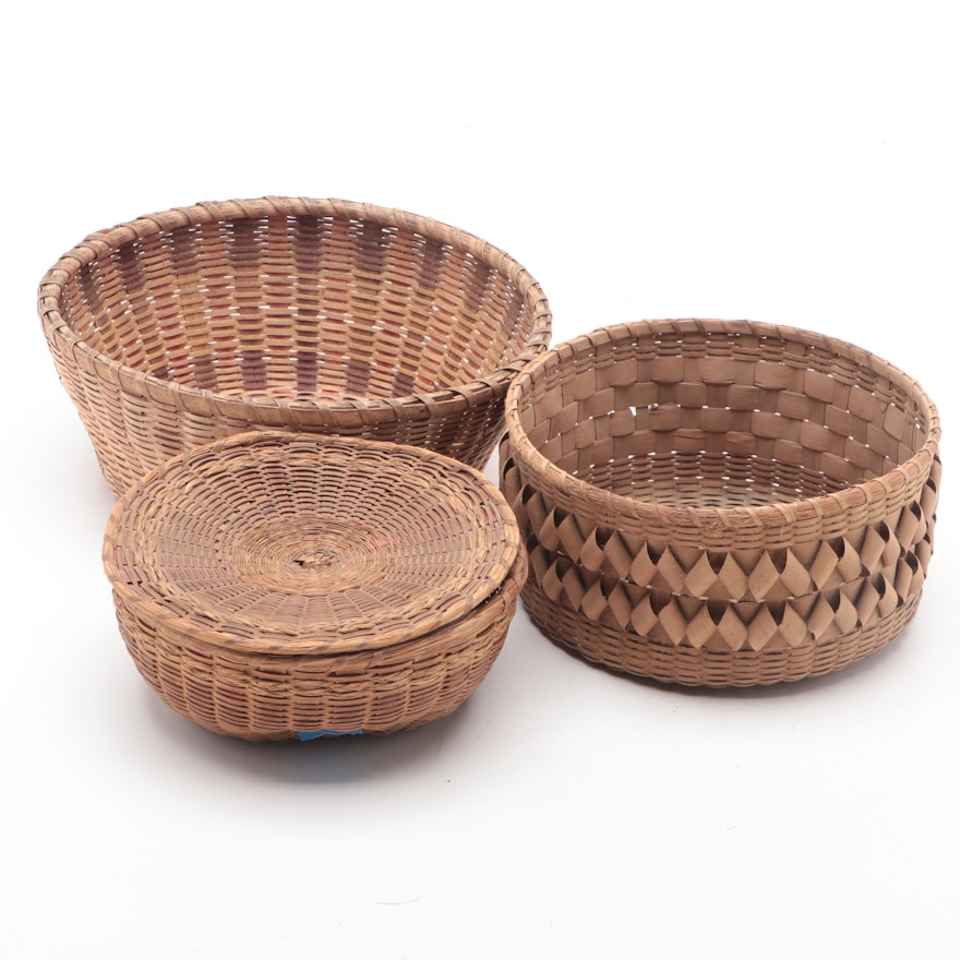 Early Americana Lidded and Other Baskets, Early to Mid 20th Century