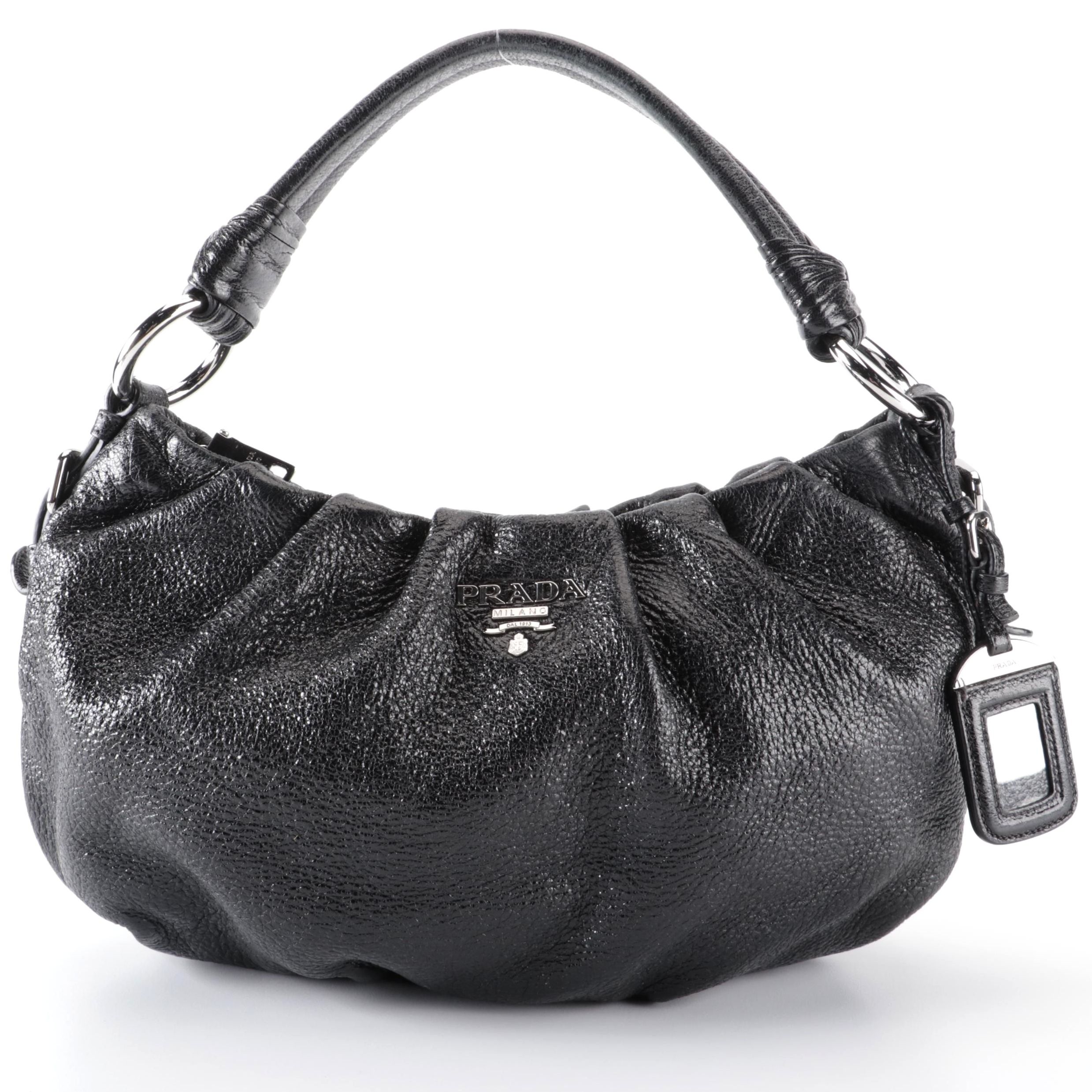 Prada Shoulder Bag in Black Cervo Lux Leather