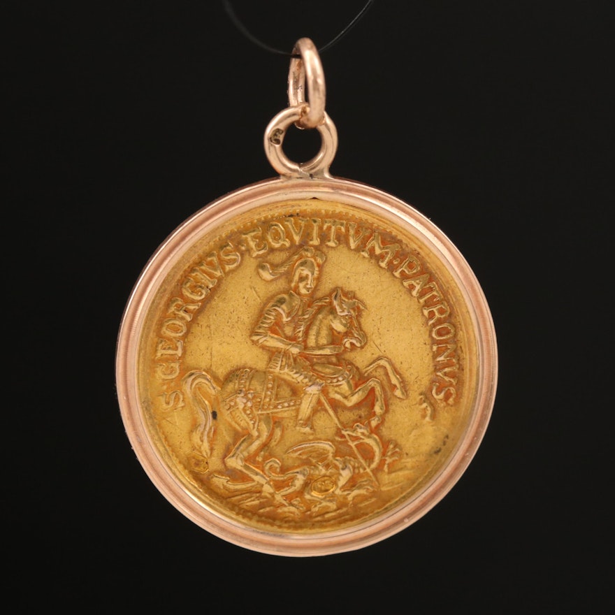 Vintage 14K St. George Religious Medal Pendant