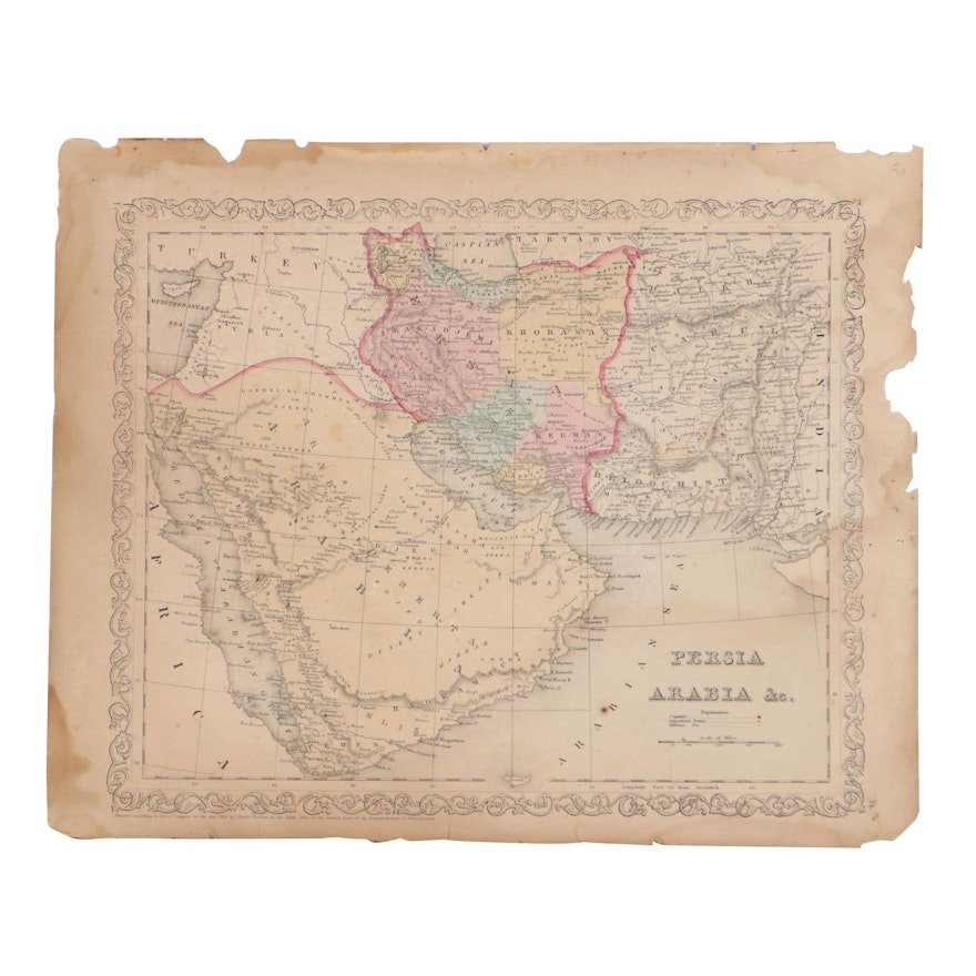 Charles Desilver Hand-Colored Lithograph Map "Persia Arabia &c.," 1856