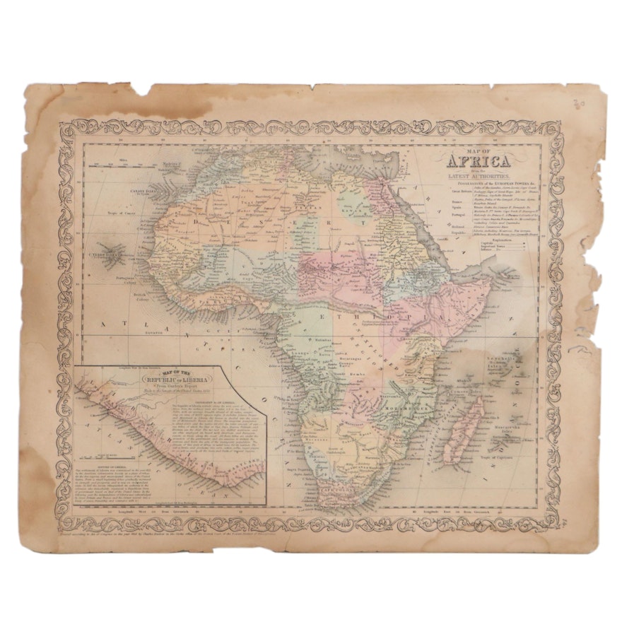 Charles Desilver Hand-Colored Lithograph Map of Africa, 1856