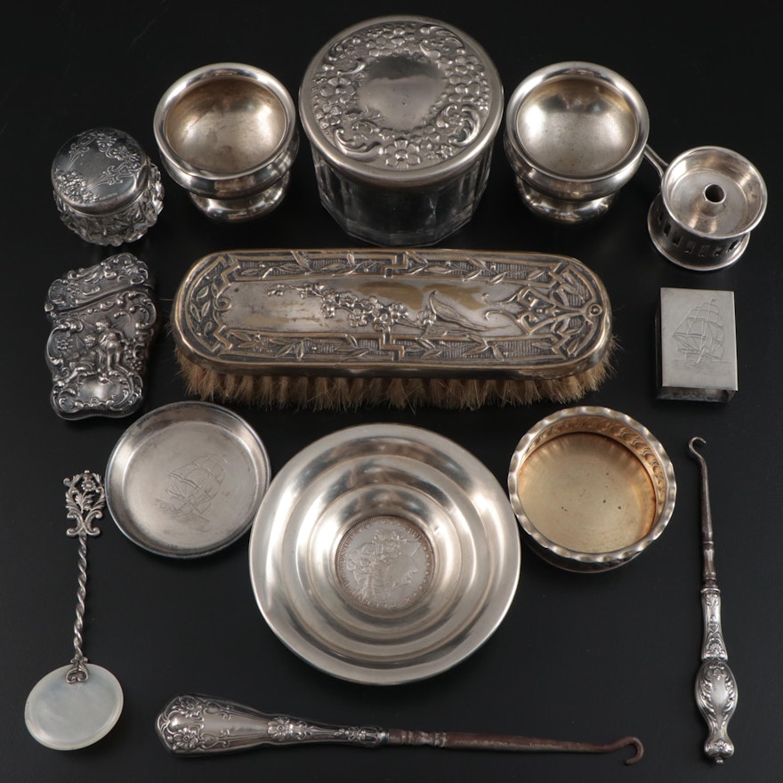 Gorham with Other American Sterling Silver and Metal Vanity and Tableware