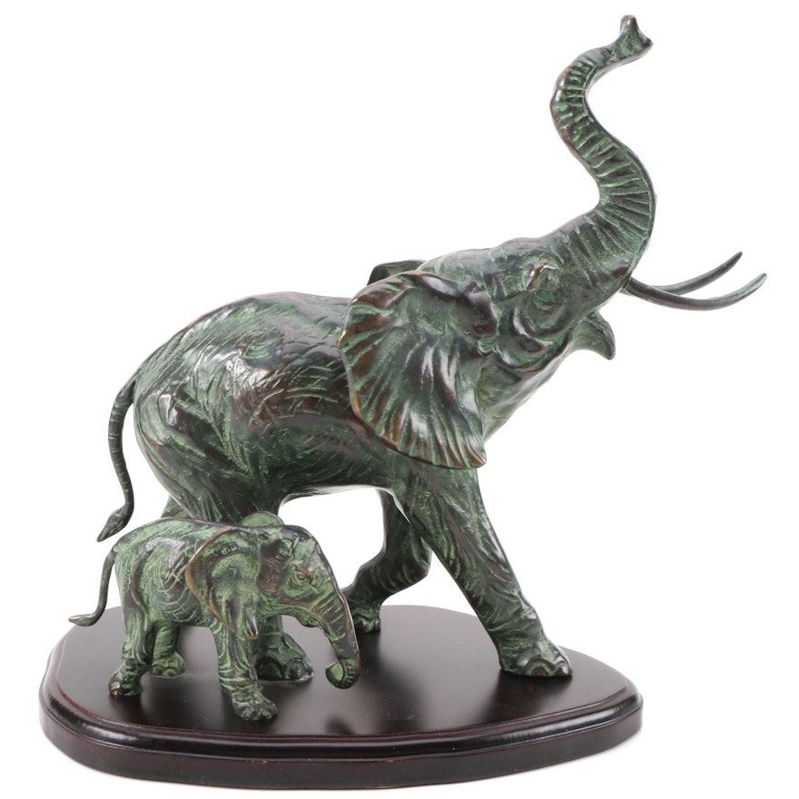 Heritage House Interiors Patinated Brass Elephant Figure, Late 20th Century