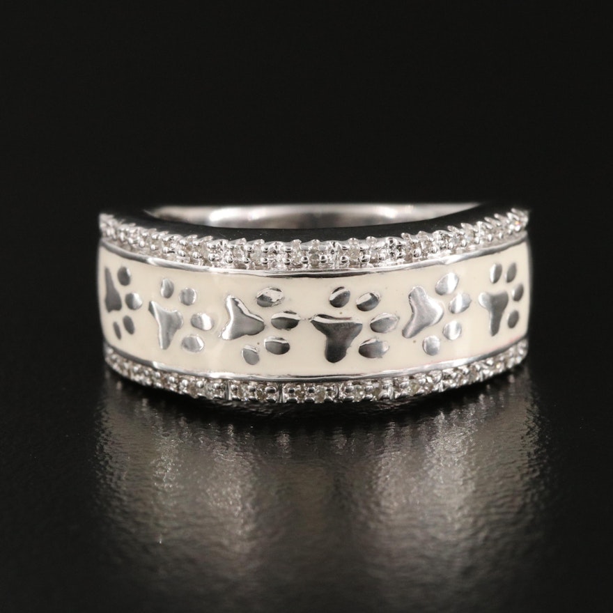 Sterling Diamond and Enamel Paw Print Band