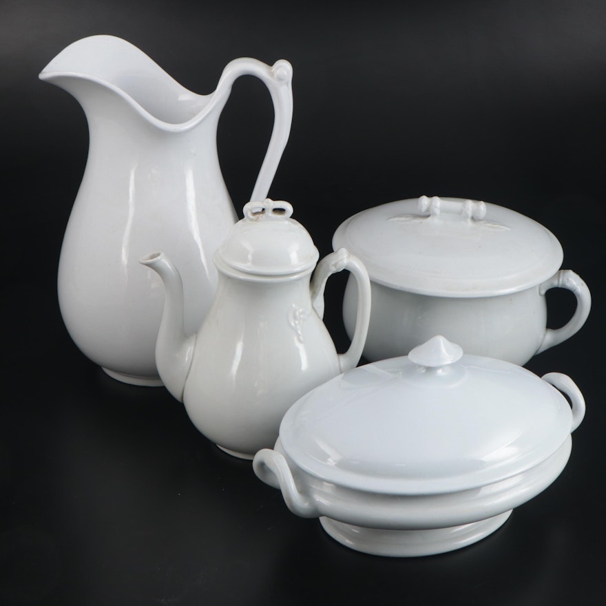 Alfred Meakin and J & G Meakin Pitcher, Basin, Coffee Pot and Lidded Centerpiece