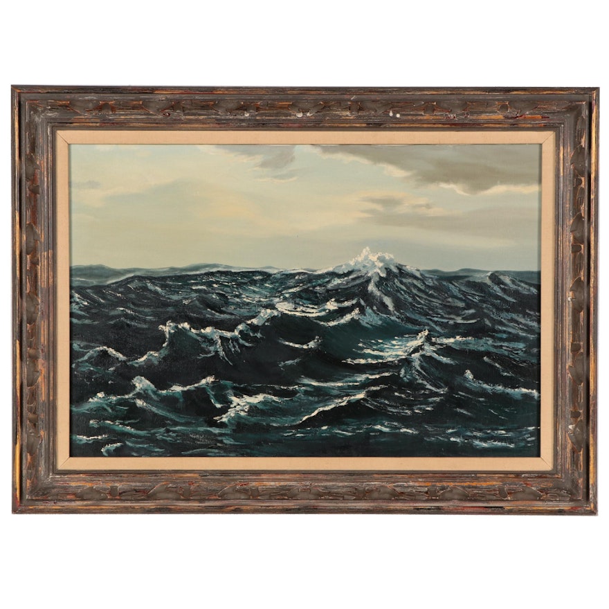 Seascape Oil Painting, Mid-20th Century