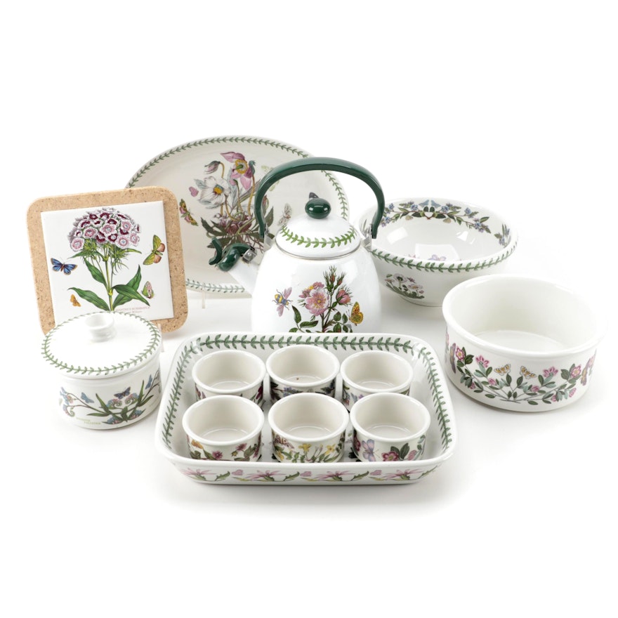 Portmeirion "The Botanic Garden" Ceramic Table Accessories and Tea Kettle