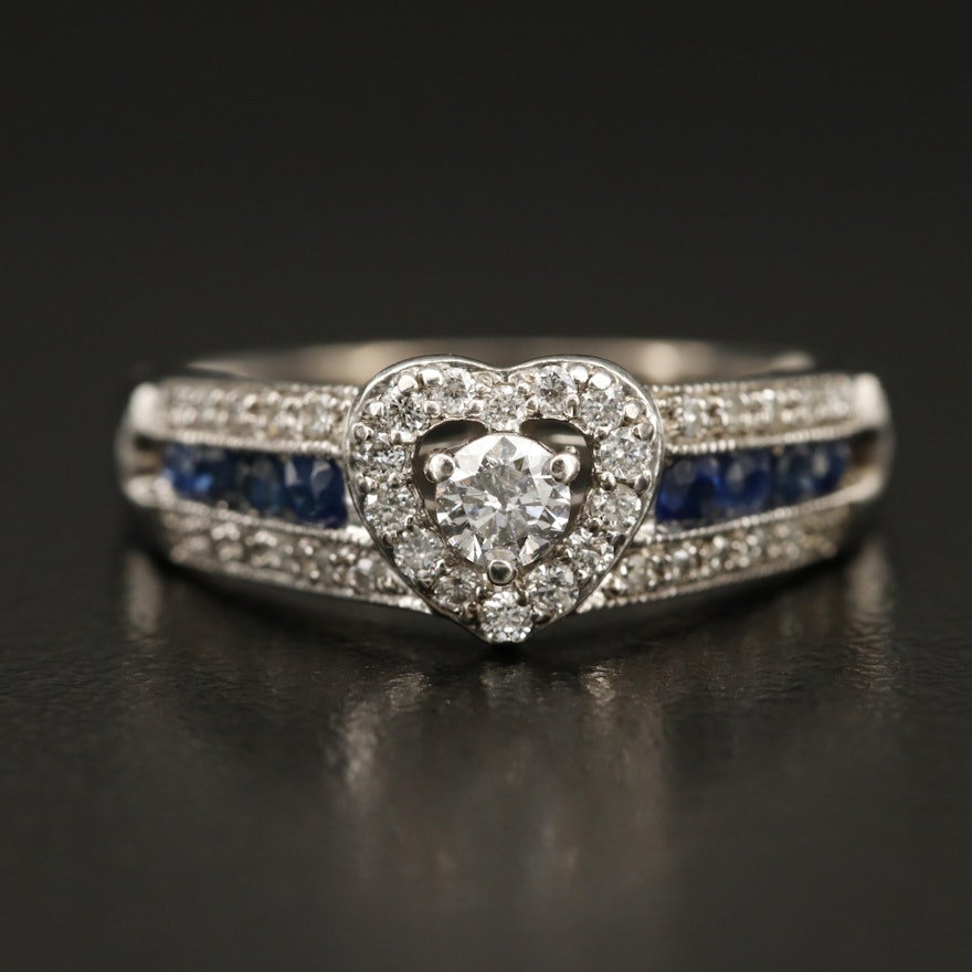 Sterling Diamond and Sapphire Heart Ring