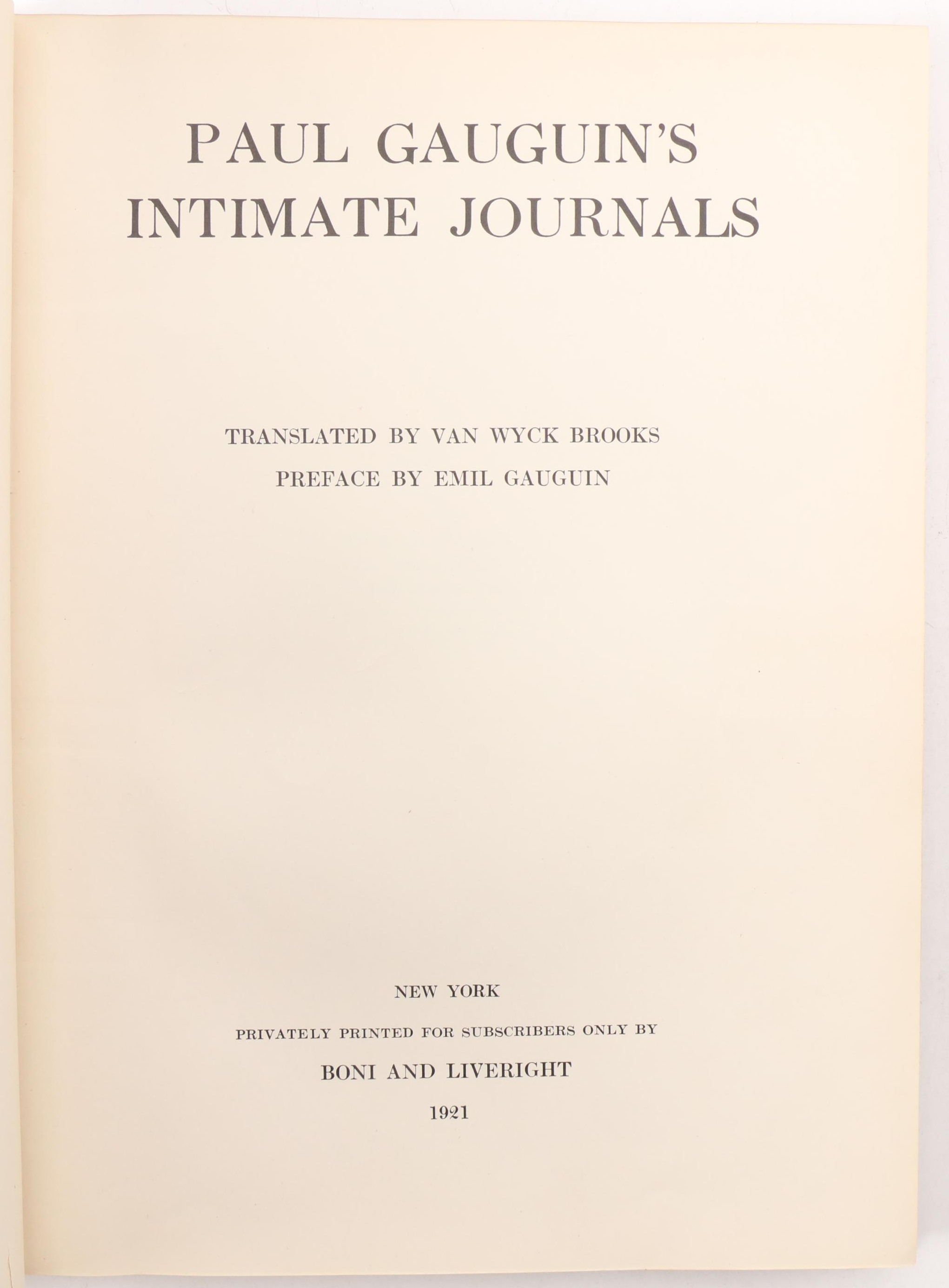 Limited First American Edition "Intimate Journals" by Paul Gauguin, 1921