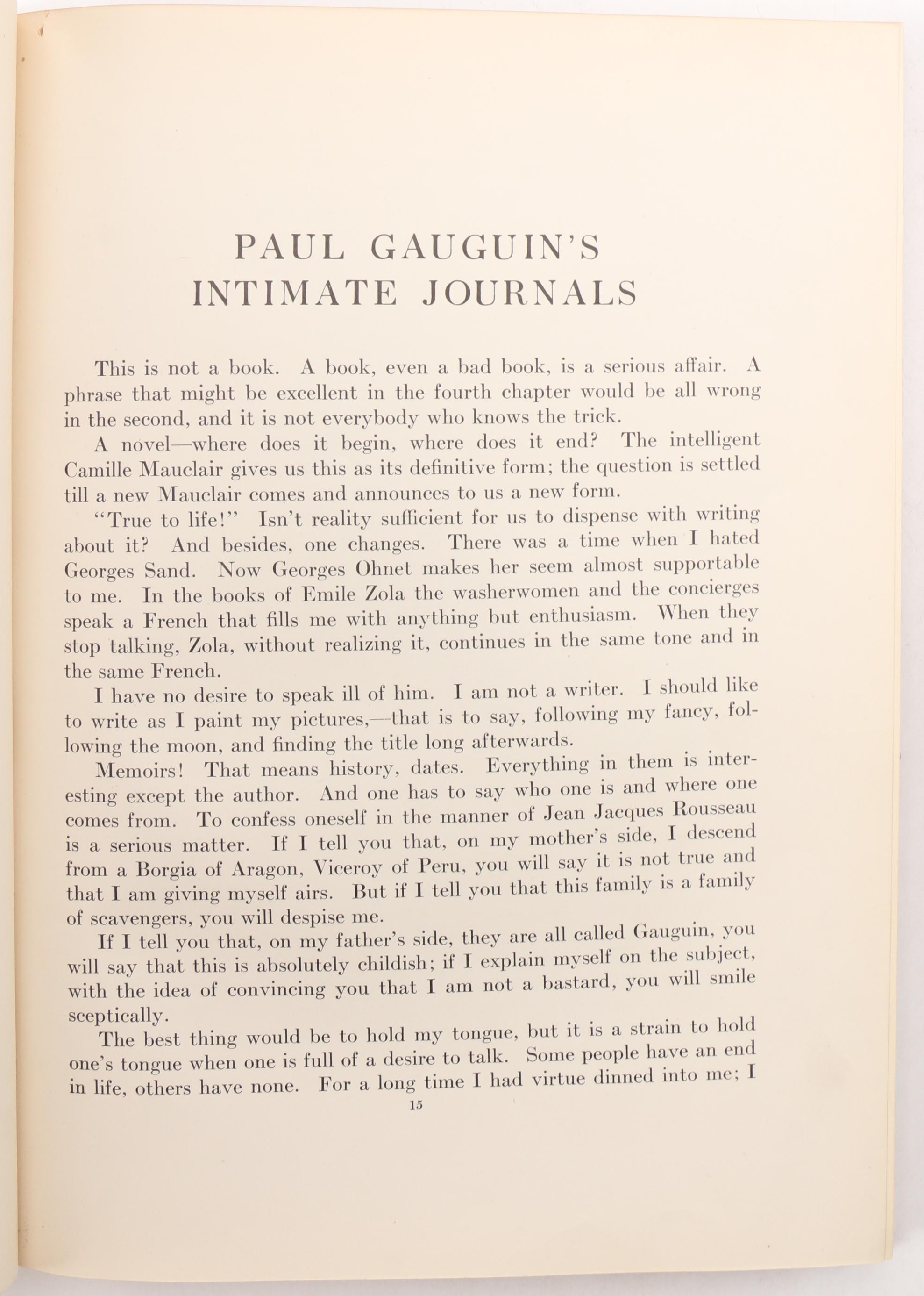 Limited First American Edition "Intimate Journals" by Paul Gauguin, 1921
