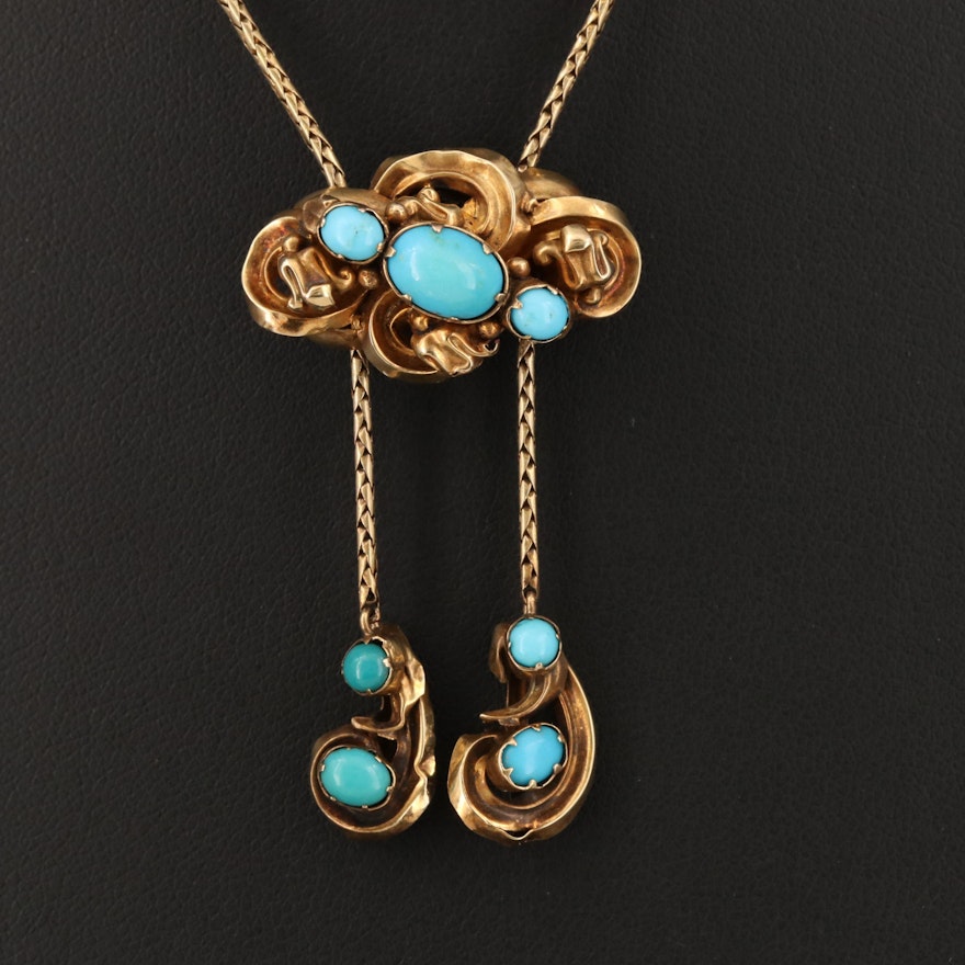 Victorian 18K and Turquoise Mourning Jewelry Sautoir