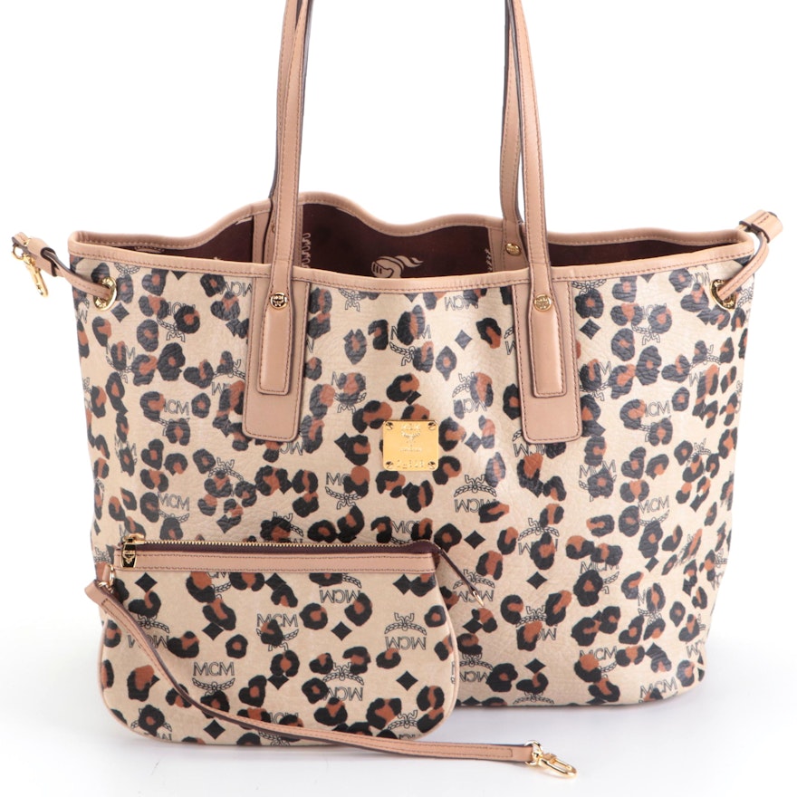 MCM Loveless x Guild Prime Exclusive Tote and Zip Pouch in Leopard Print Visetos