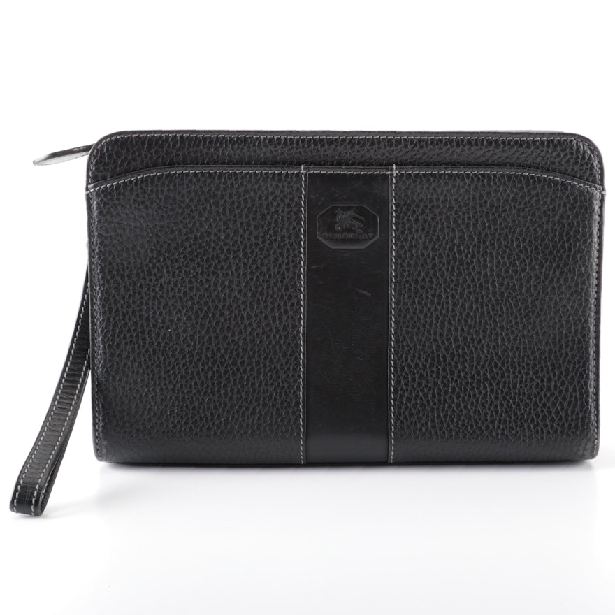 Burberry Zip Clutch Organizer in Black Leather with "Haymarket Check" Lining