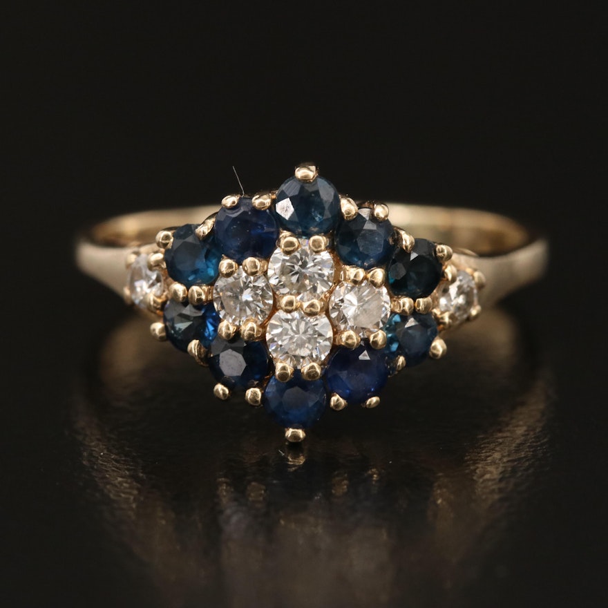 14K Sapphire and Diamond Cluster Ring
