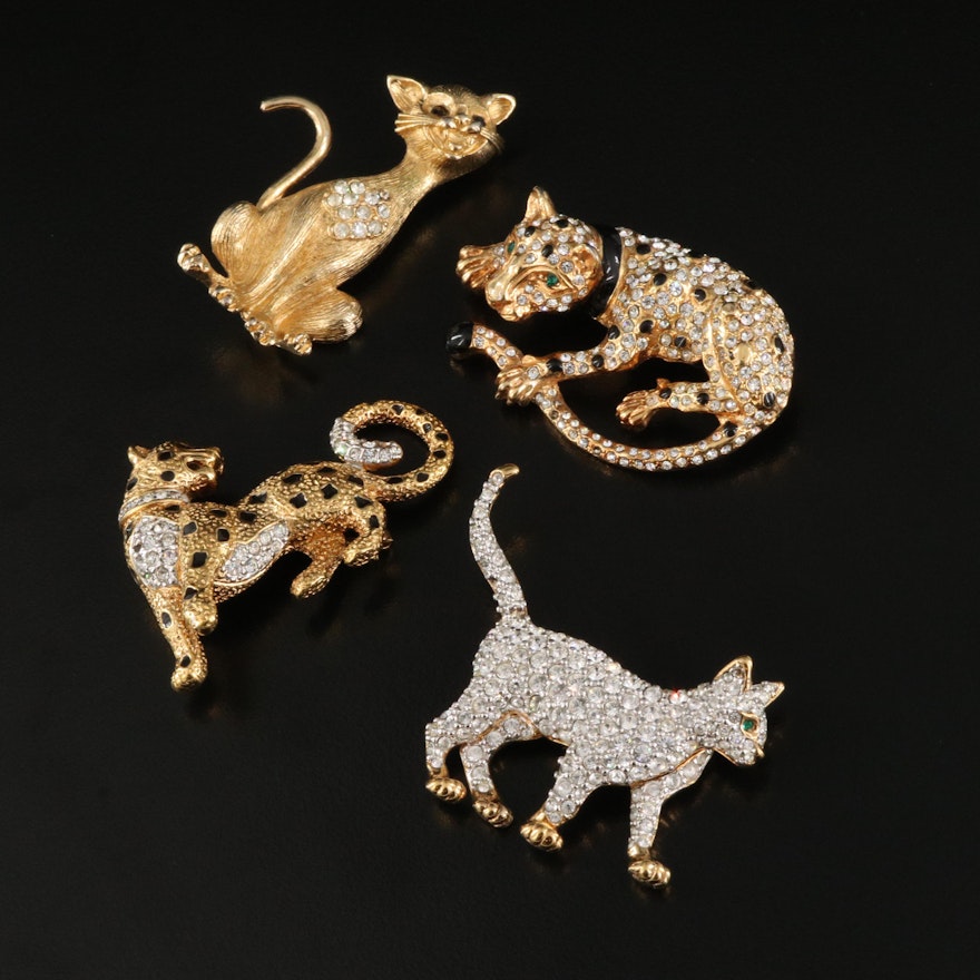 Feline Brooches Including Swarovski, Crystal and Rhinestone