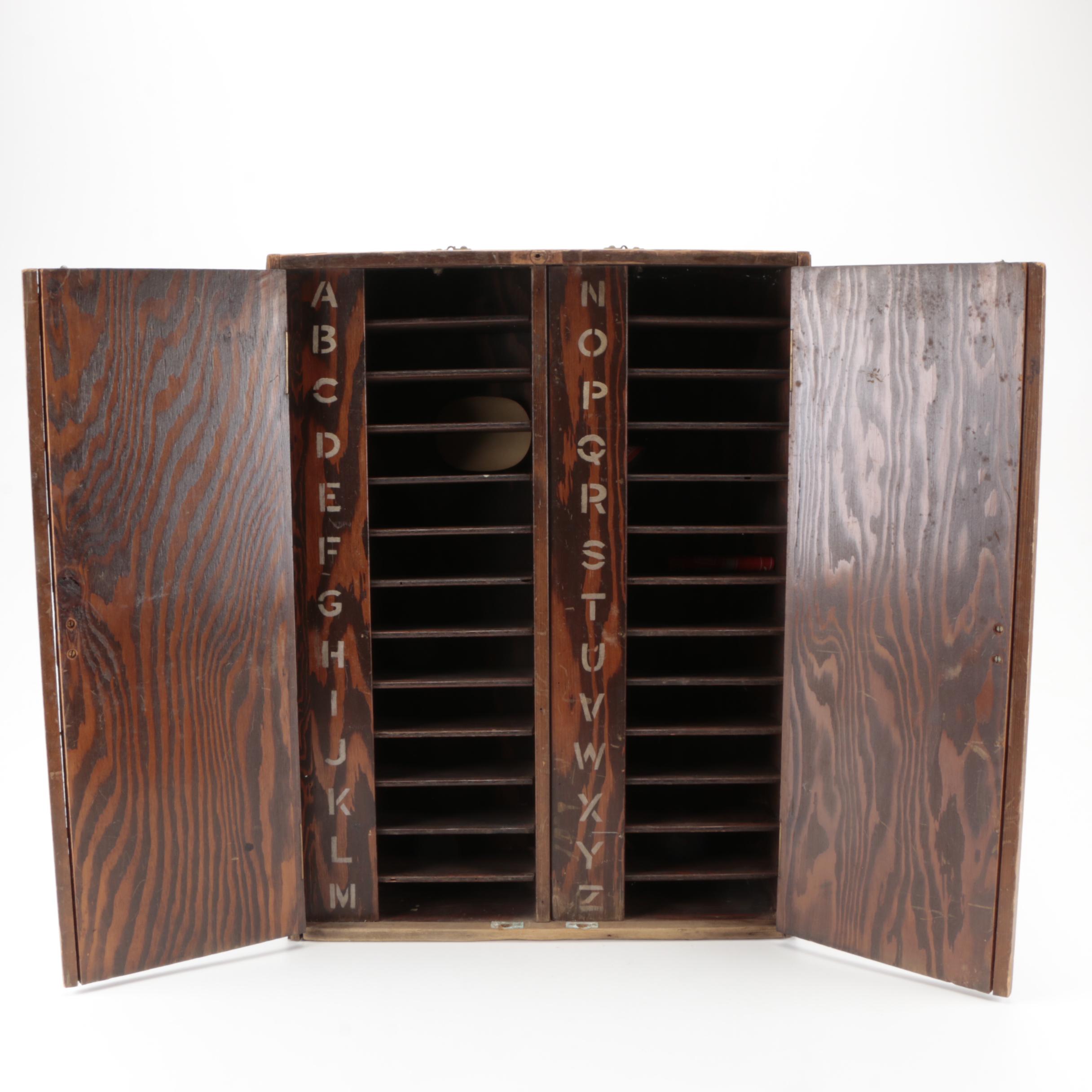 Salvaged Purser's Wooden Cabinet, Marked "R.M.S. Queen Mary," Mid-20th C.
