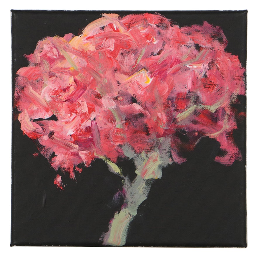 Leira Veylin Floral Acrylic Painting of Blossoming Cherry Tree, 21st Century