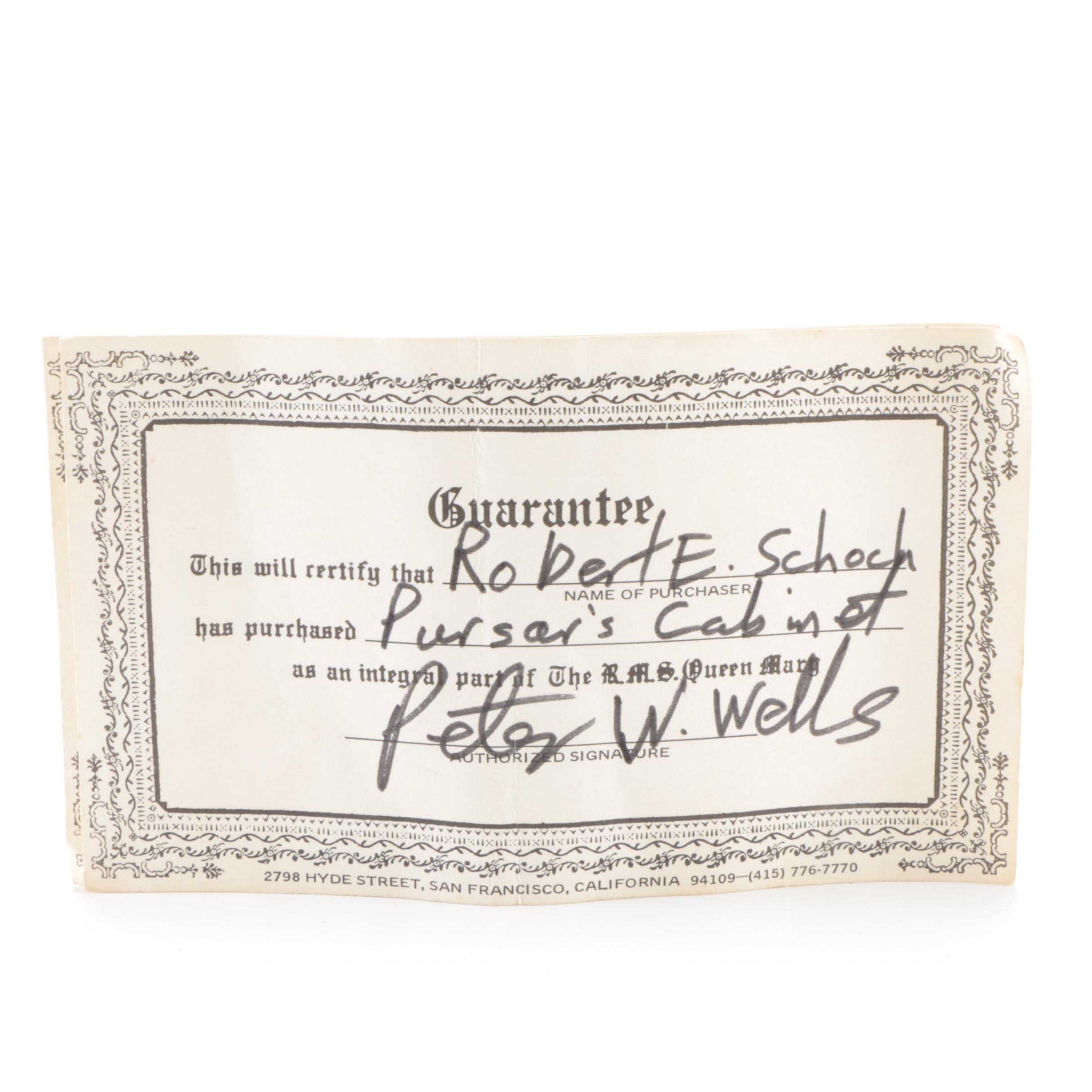 Salvaged Purser's Wooden Cabinet, Marked "R.M.S. Queen Mary," Mid-20th C.