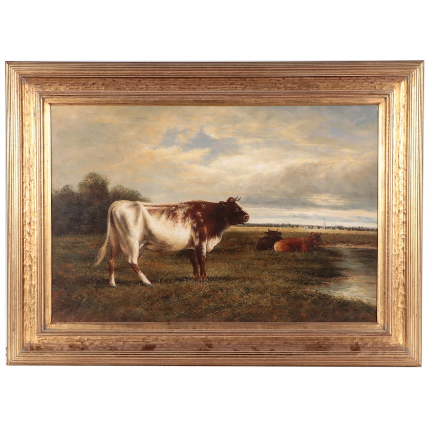 Oil Painting of Grazing Cows, Circa 2000