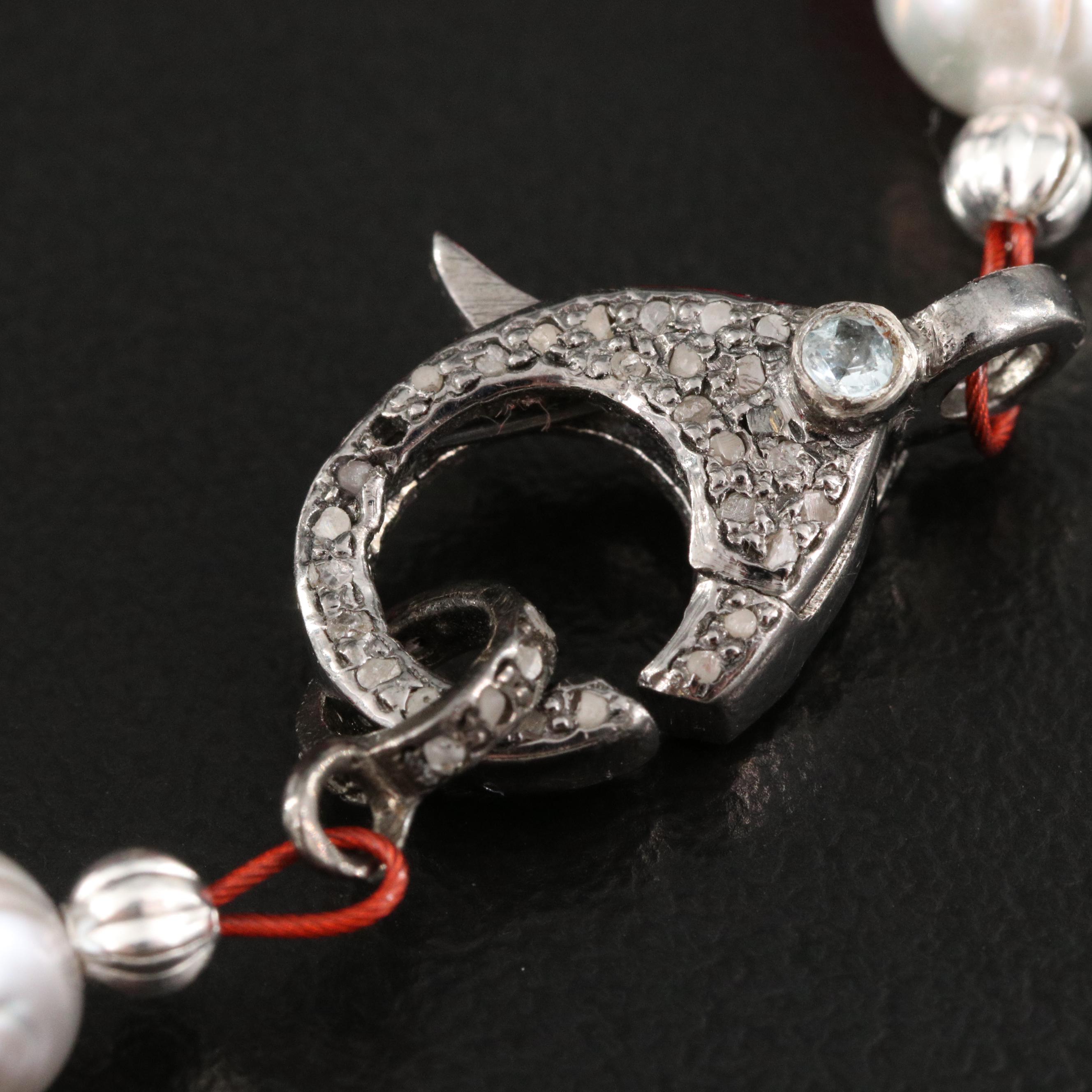 Sterling Necklace Including Coral, Pearl and Diamond