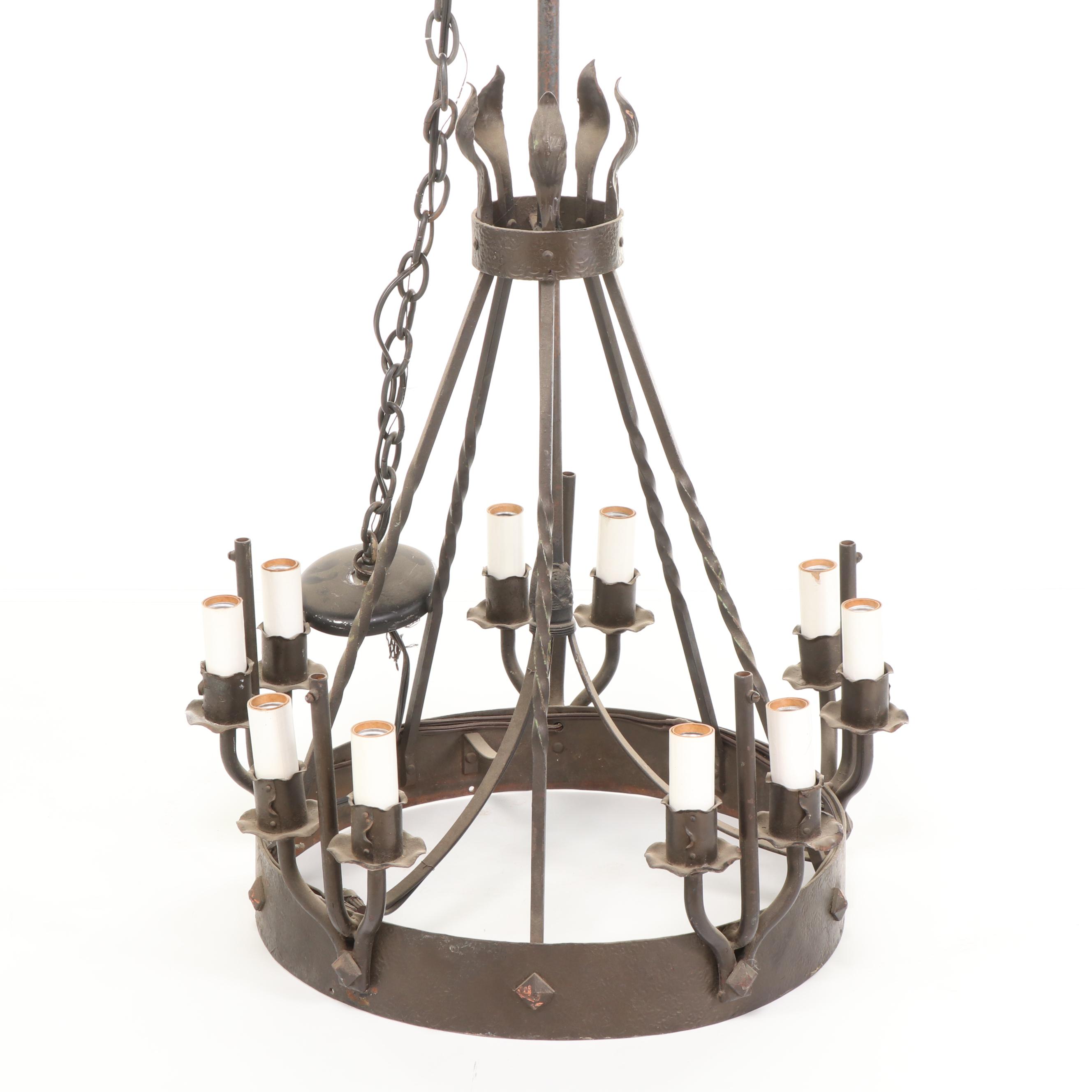 Pair of Spanish Colonial Style Wrought Iron Chandeliers