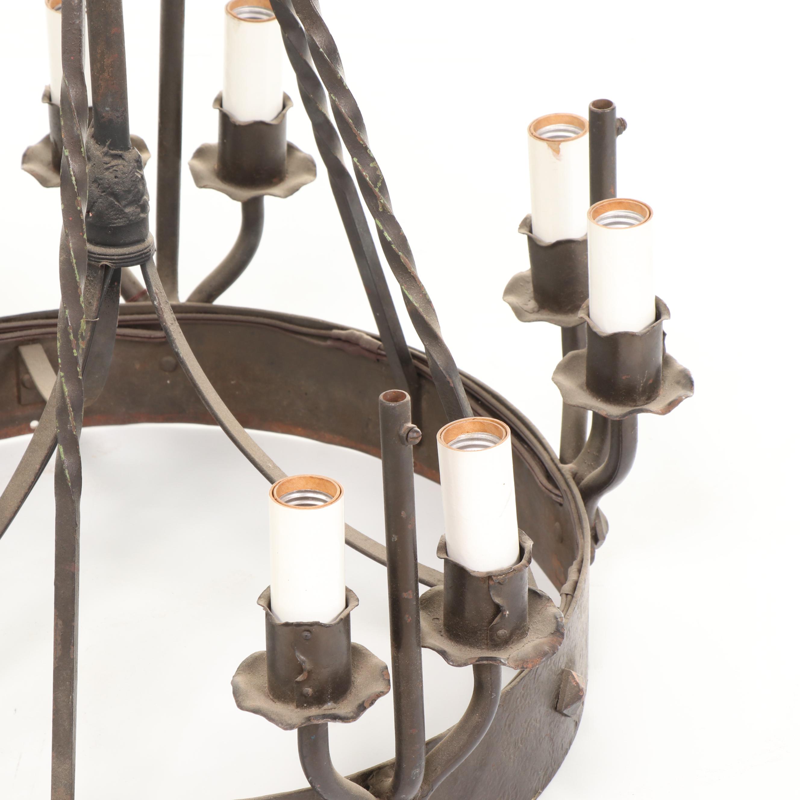 Pair of Spanish Colonial Style Wrought Iron Chandeliers