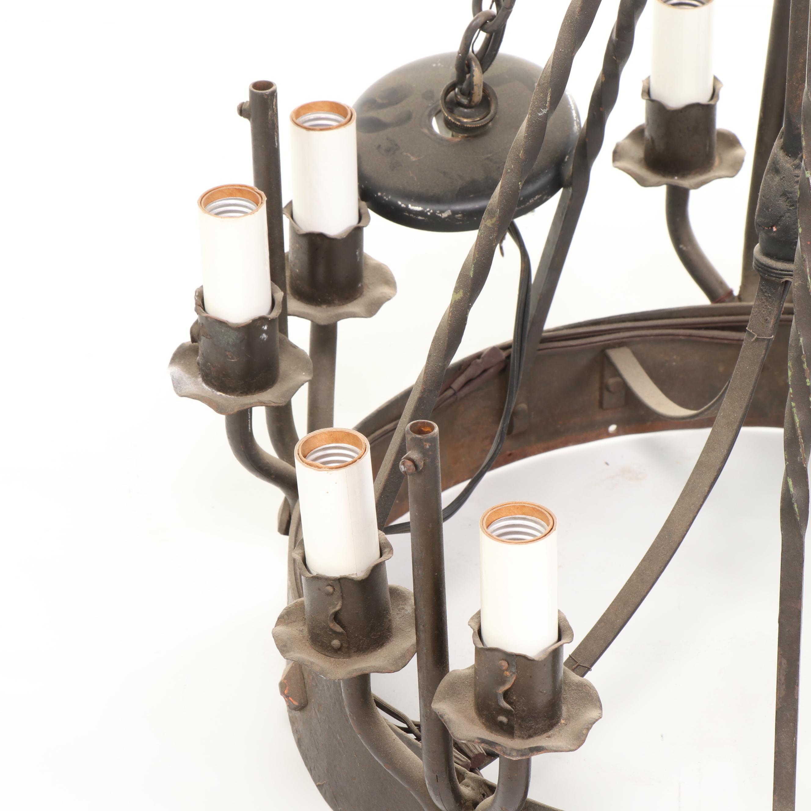 Pair of Spanish Colonial Style Wrought Iron Chandeliers