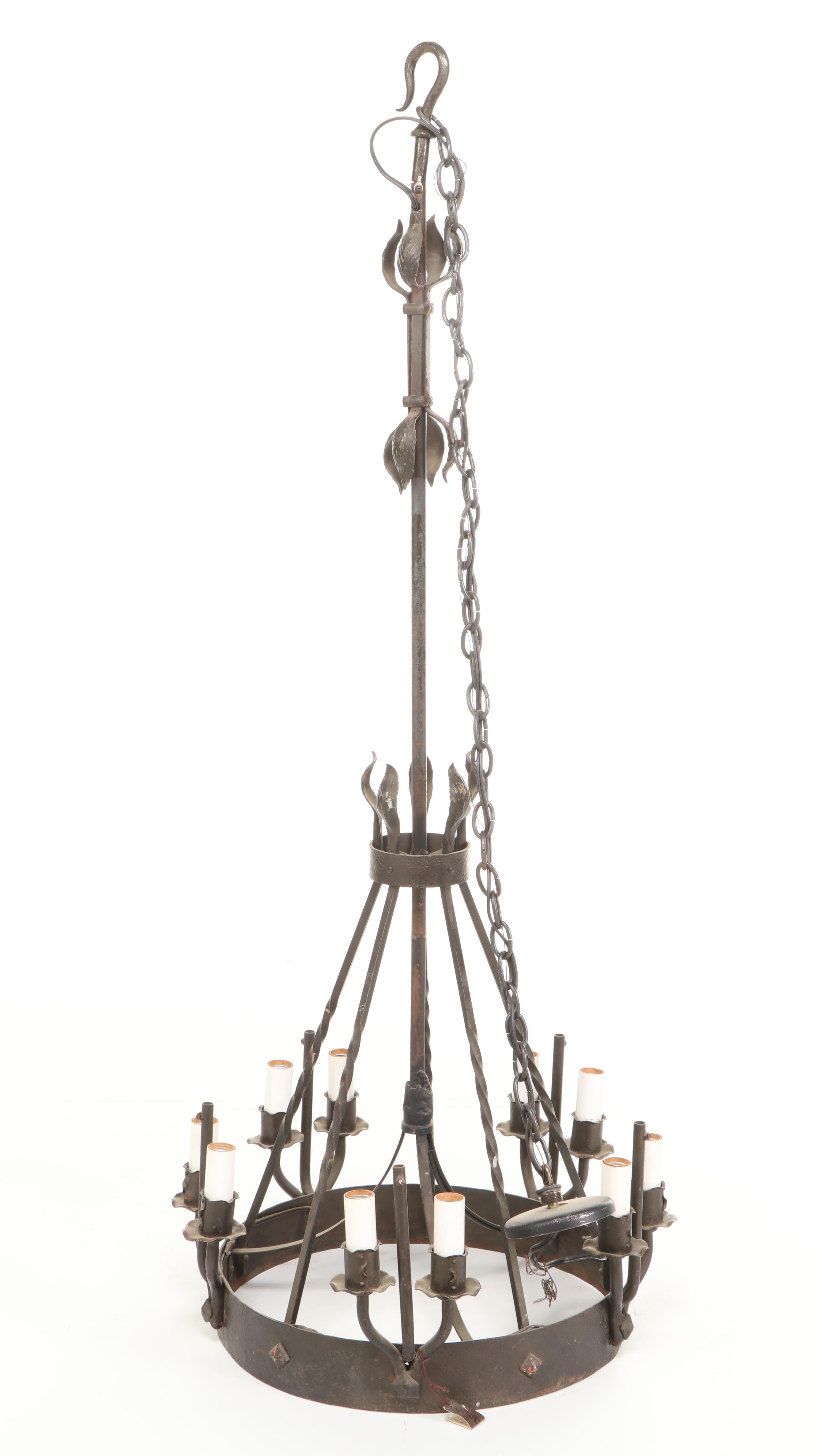 Pair of Spanish Colonial Style Wrought Iron Chandeliers
