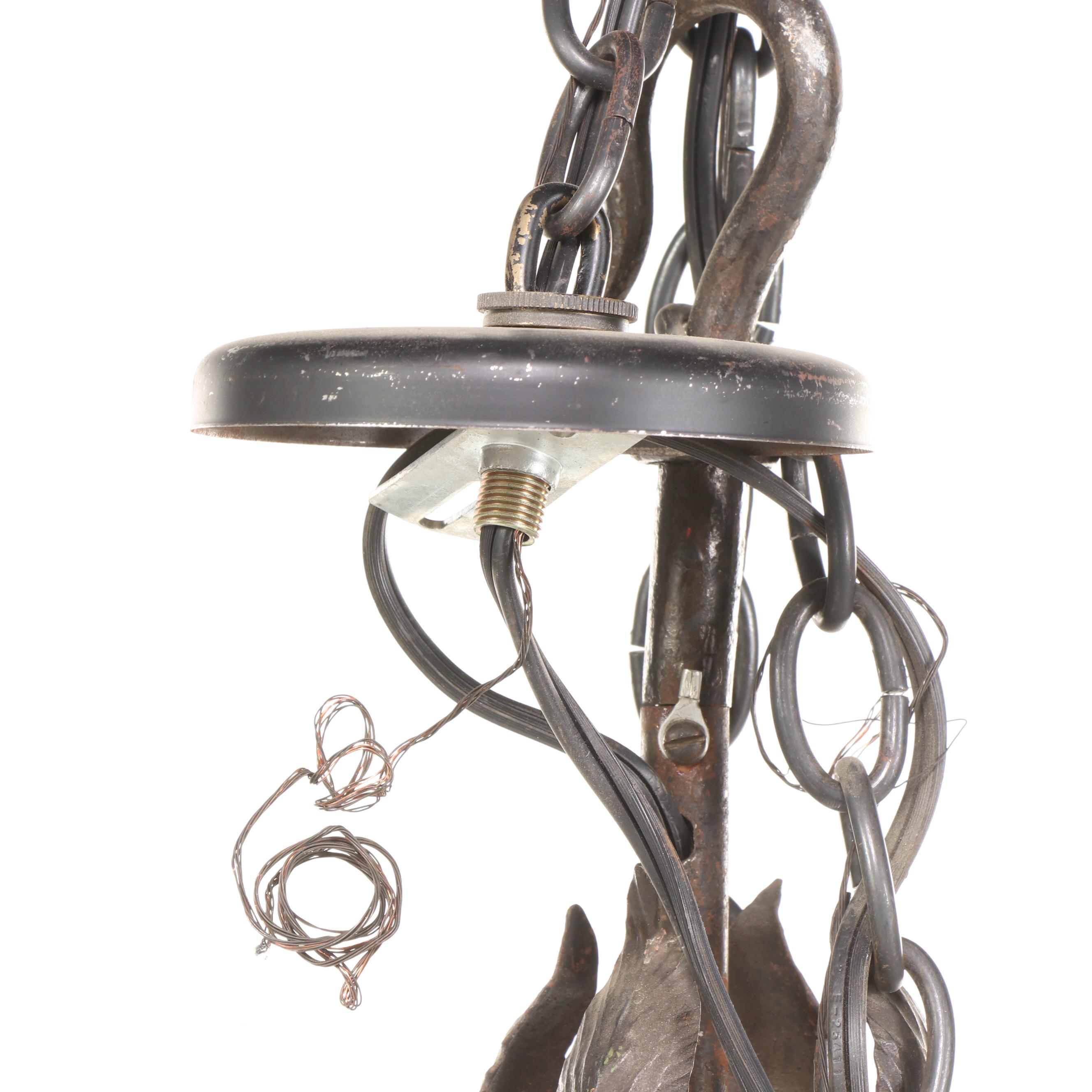 Pair of Spanish Colonial Style Wrought Iron Chandeliers